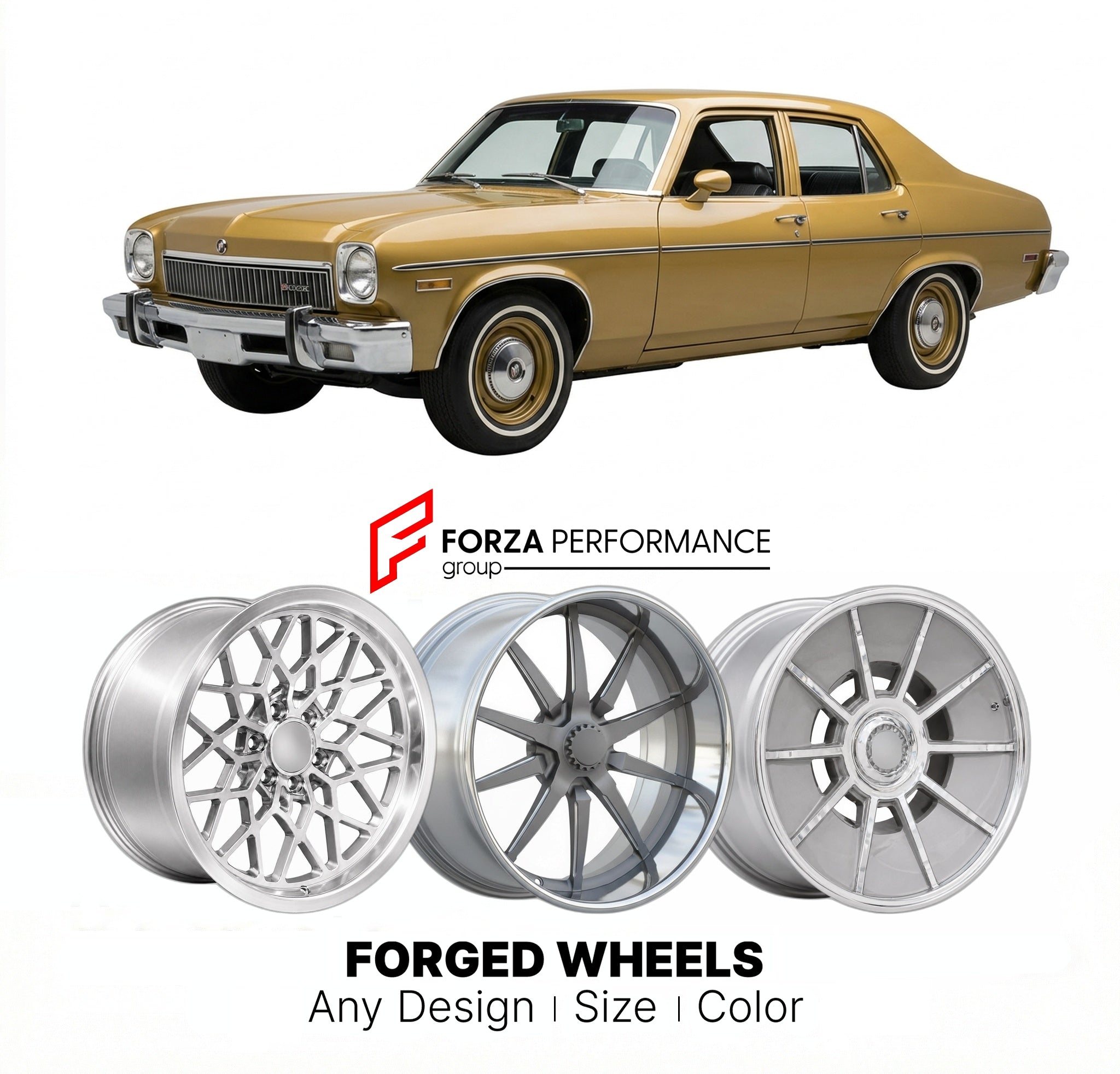 CUSTOM CLASSIC VINTAGE RESTOMOD RETRO OLD SCHOOL FORGED WHEELS RIMS for BUICK APOLLO 1973 - 1980