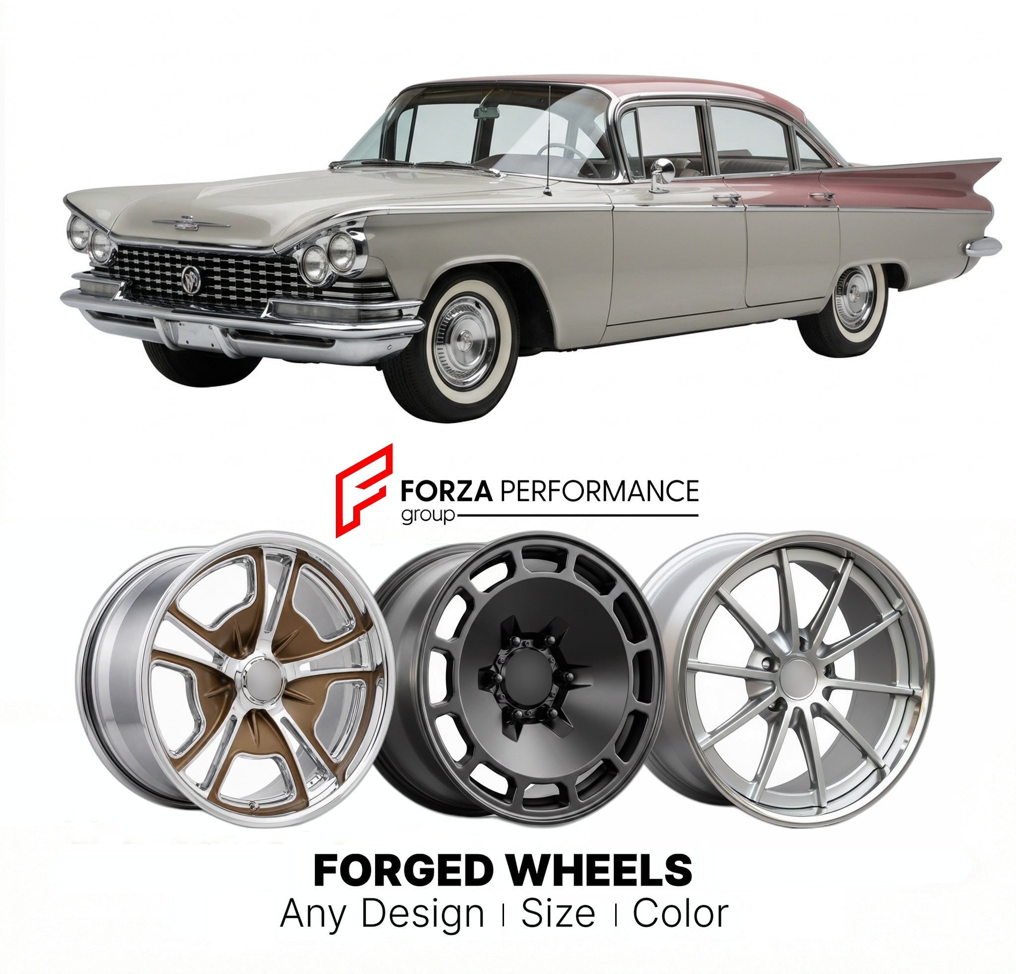CUSTOM CLASSIC VINTAGE RESTOMOD RETRO OLD SCHOOL FORGED WHEELS RIMS for BUICK ELECTRA 1959 - 1960