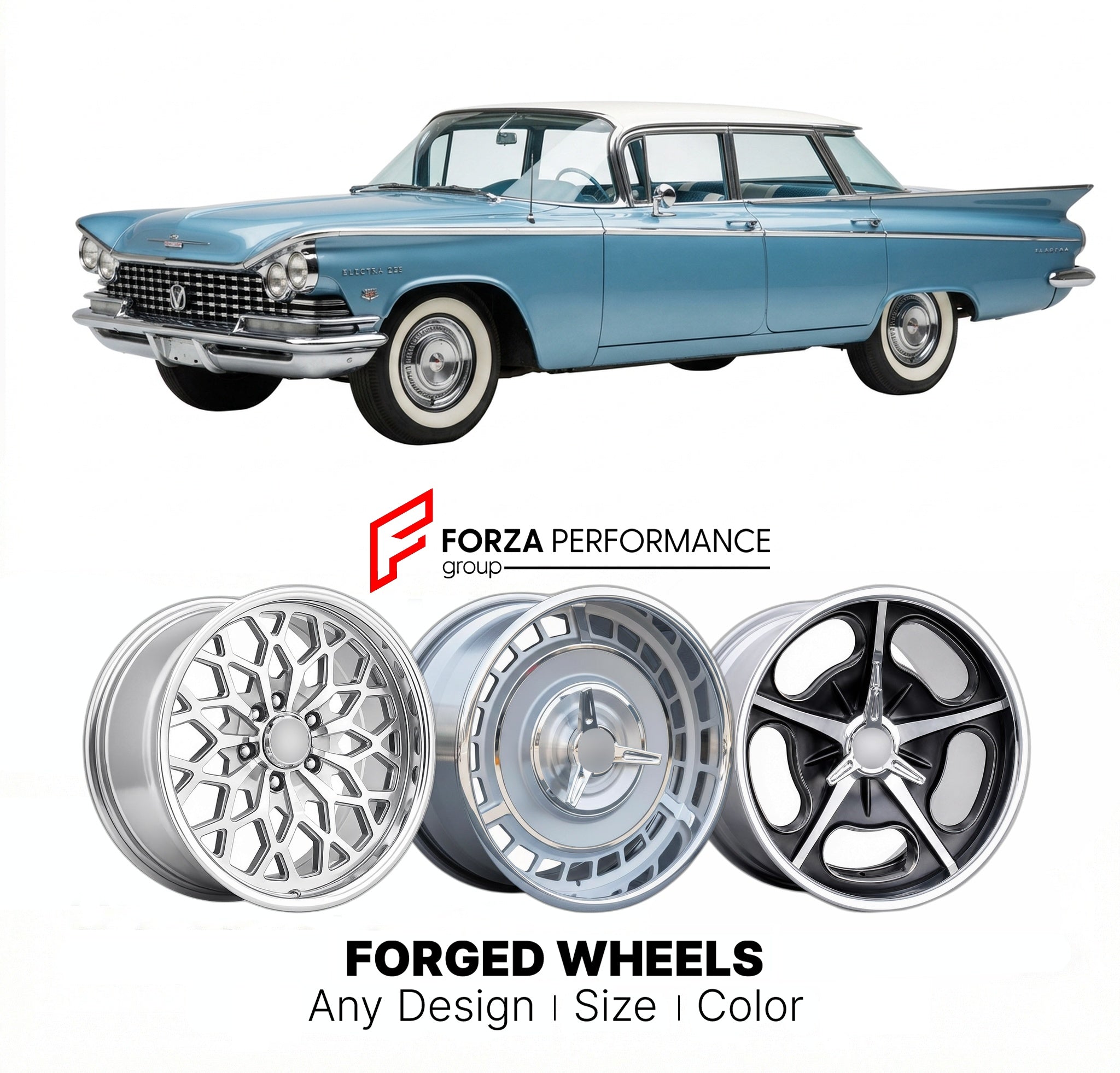CUSTOM CLASSIC VINTAGE RESTOMOD RETRO OLD SCHOOL FORGED WHEELS RIMS for BUICK ELECTRA 225 1959 - 1960