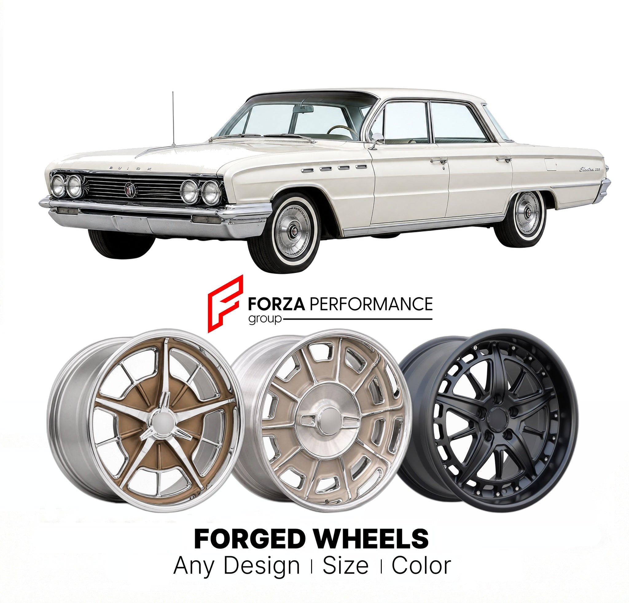 CUSTOM CLASSIC VINTAGE RESTOMOD RETRO OLD SCHOOL FORGED WHEELS RIMS for BUICK ELECTRA 225 1961 - 1964