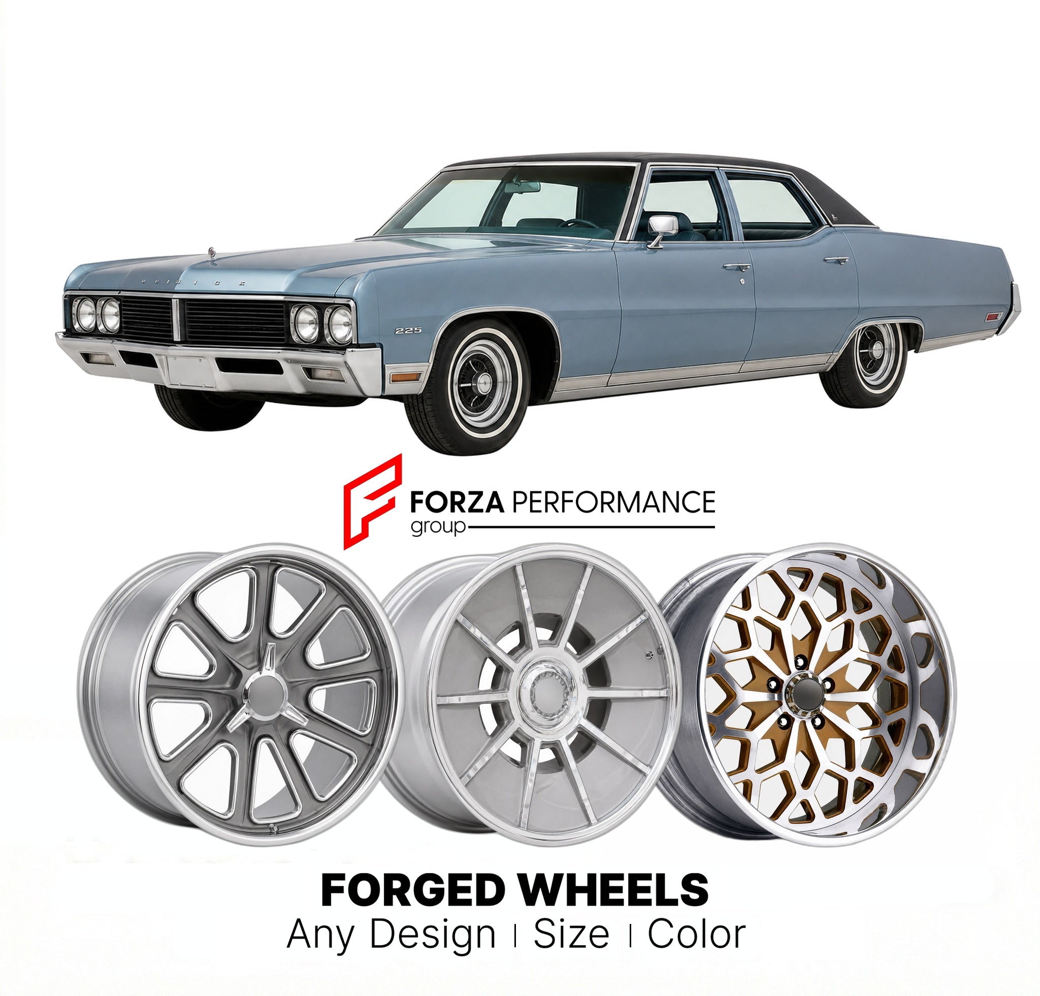 CUSTOM CLASSIC VINTAGE RESTOMOD RETRO OLD SCHOOL FORGED WHEELS RIMS for BUICK ELECTRA 225 1971 - 1976