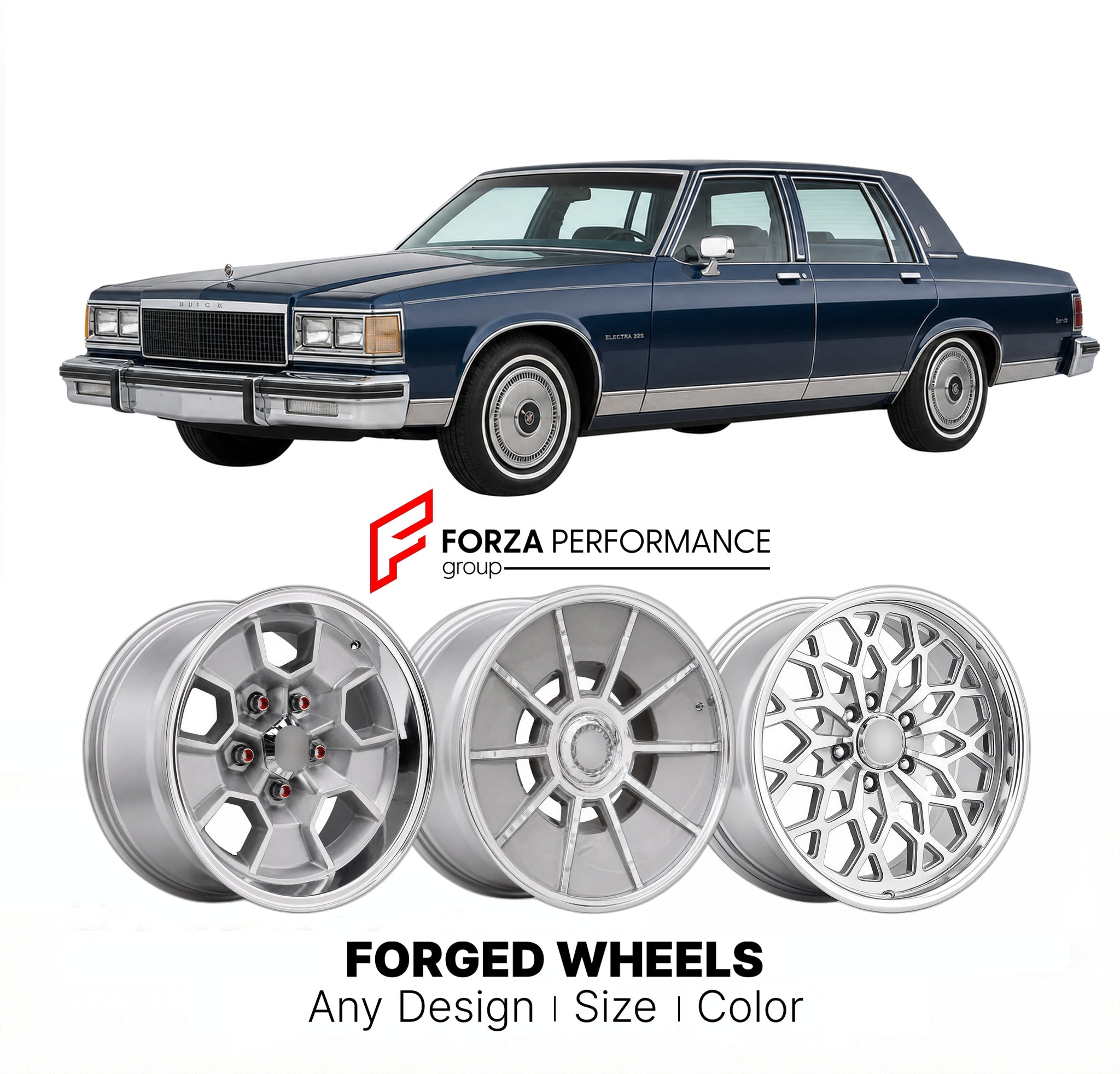 CUSTOM CLASSIC VINTAGE RESTOMOD RETRO OLD SCHOOL FORGED WHEELS RIMS for BUICK ELECTRA 225 LIMITED 1985 - 1985