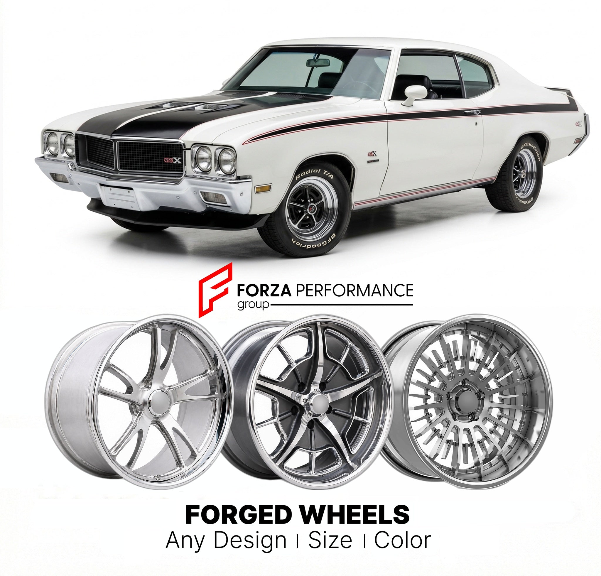 CUSTOM CLASSIC VINTAGE RESTOMOD RETRO OLD SCHOOL FORGED WHEELS RIMS for BUICK GSX 1970 - 1972