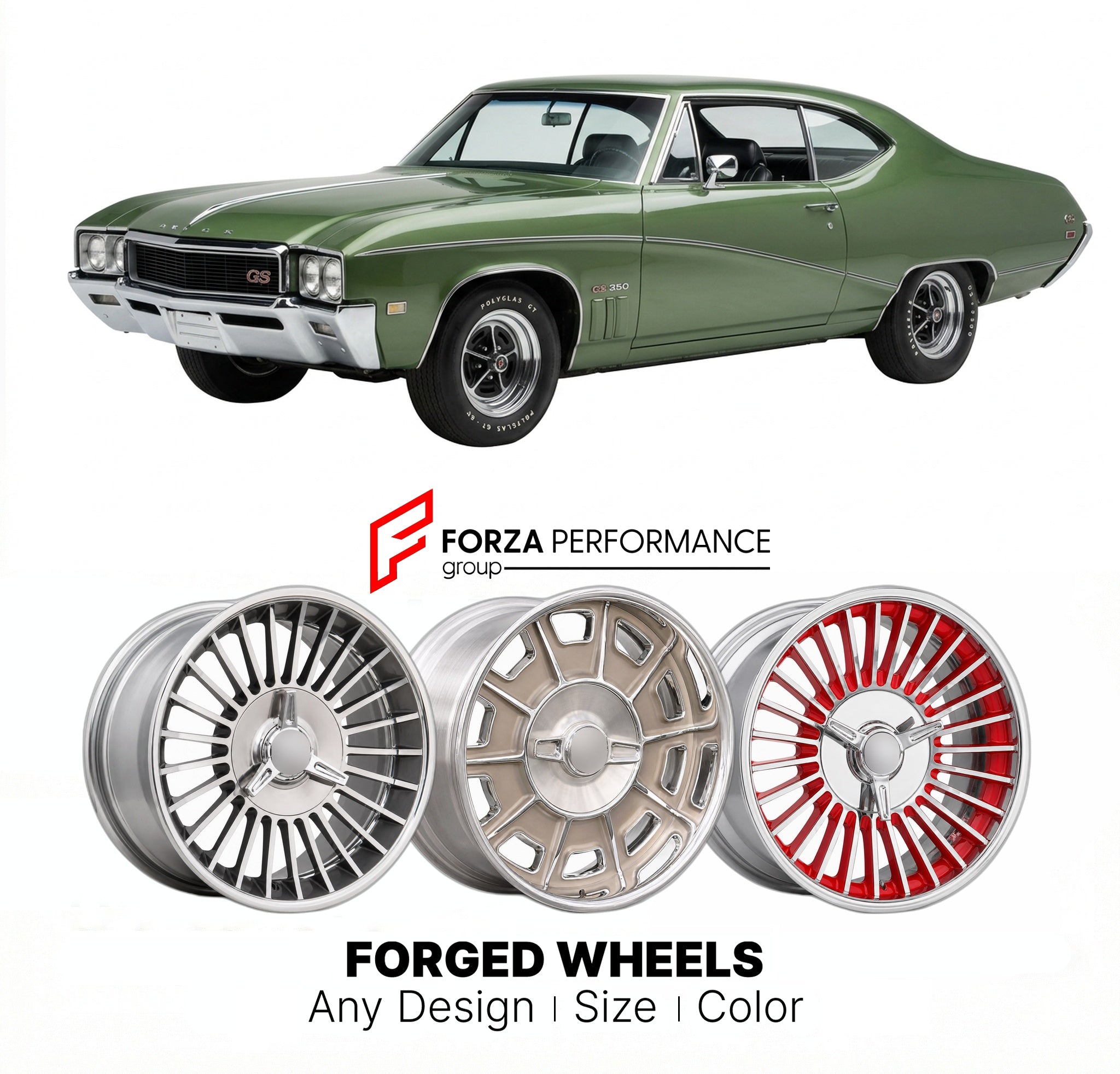 CUSTOM CLASSIC VINTAGE RESTOMOD RETRO OLD SCHOOL FORGED WHEELS RIMS for BUICK GS 350 1969 - 1972