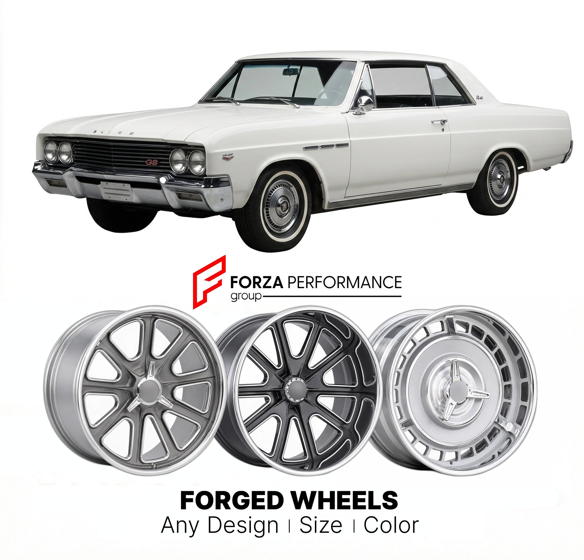 CUSTOM CLASSIC VINTAGE RESTOMOD RETRO OLD SCHOOL FORGED WHEELS RIMS for BUICK GS 400 1965 - 1972