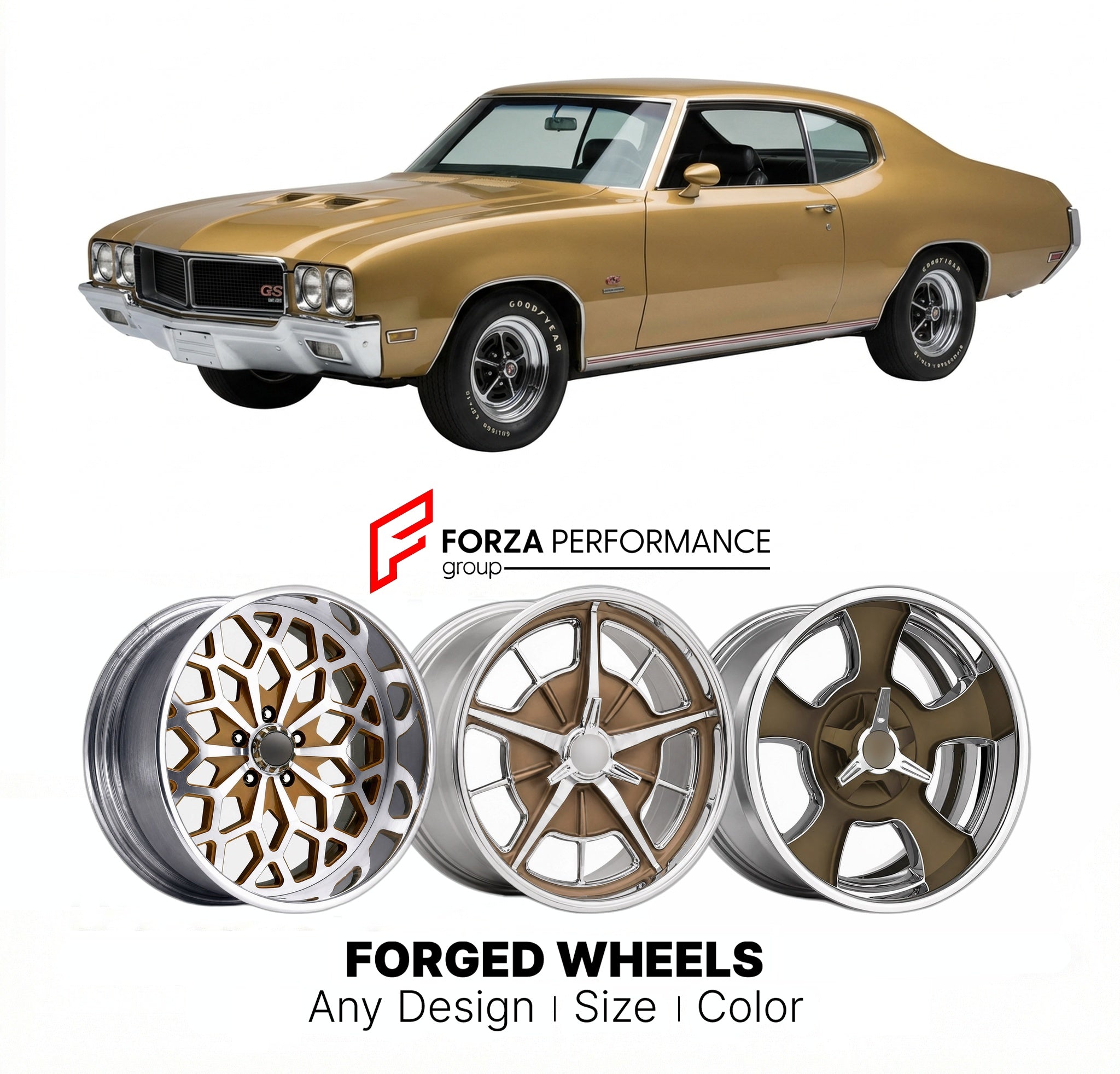 CUSTOM CLASSIC VINTAGE RESTOMOD RETRO OLD SCHOOL FORGED WHEELS RIMS for BUICK GS 455 1970 - 1972