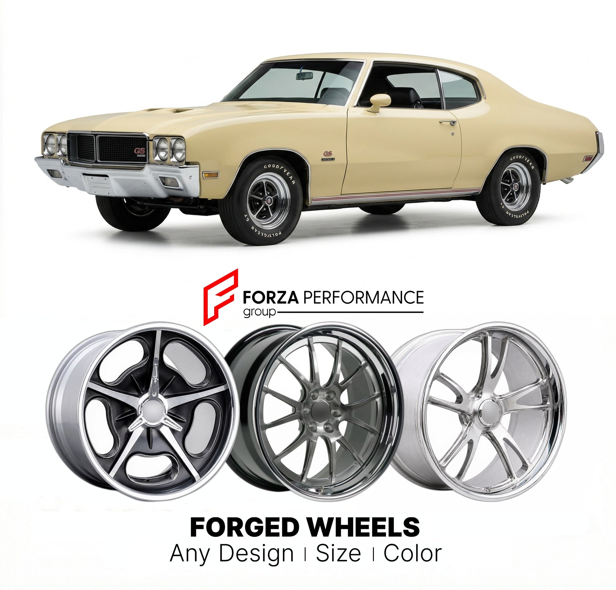CUSTOM CLASSIC VINTAGE RESTOMOD RETRO OLD SCHOOL FORGED WHEELS RIMS for BUICK GS STAGE 1 1970 - 1971