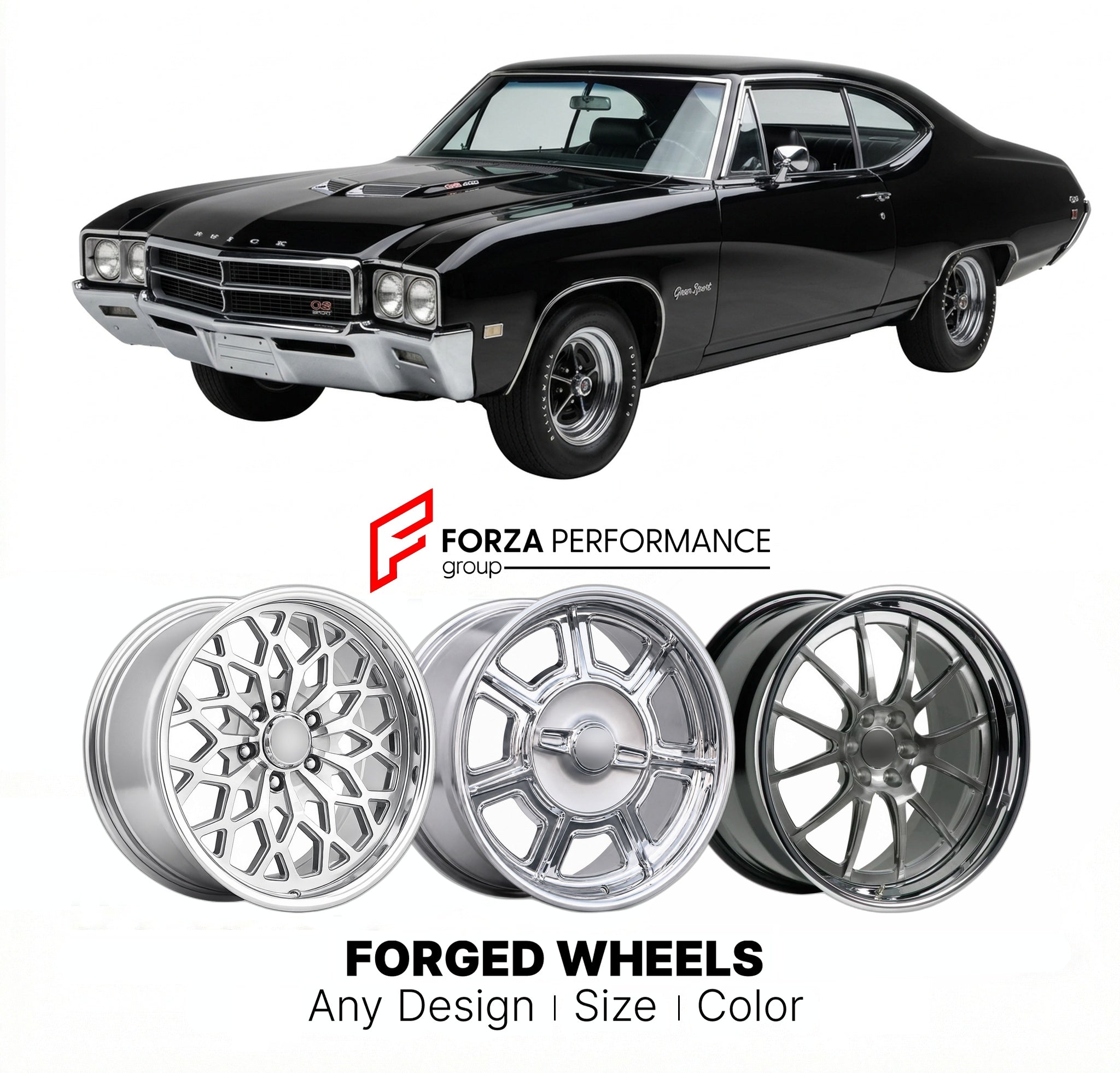 CUSTOM CLASSIC VINTAGE RESTOMOD RETRO OLD SCHOOL FORGED WHEELS RIMS for BUICK GRAN SPORT 1968 - 1969