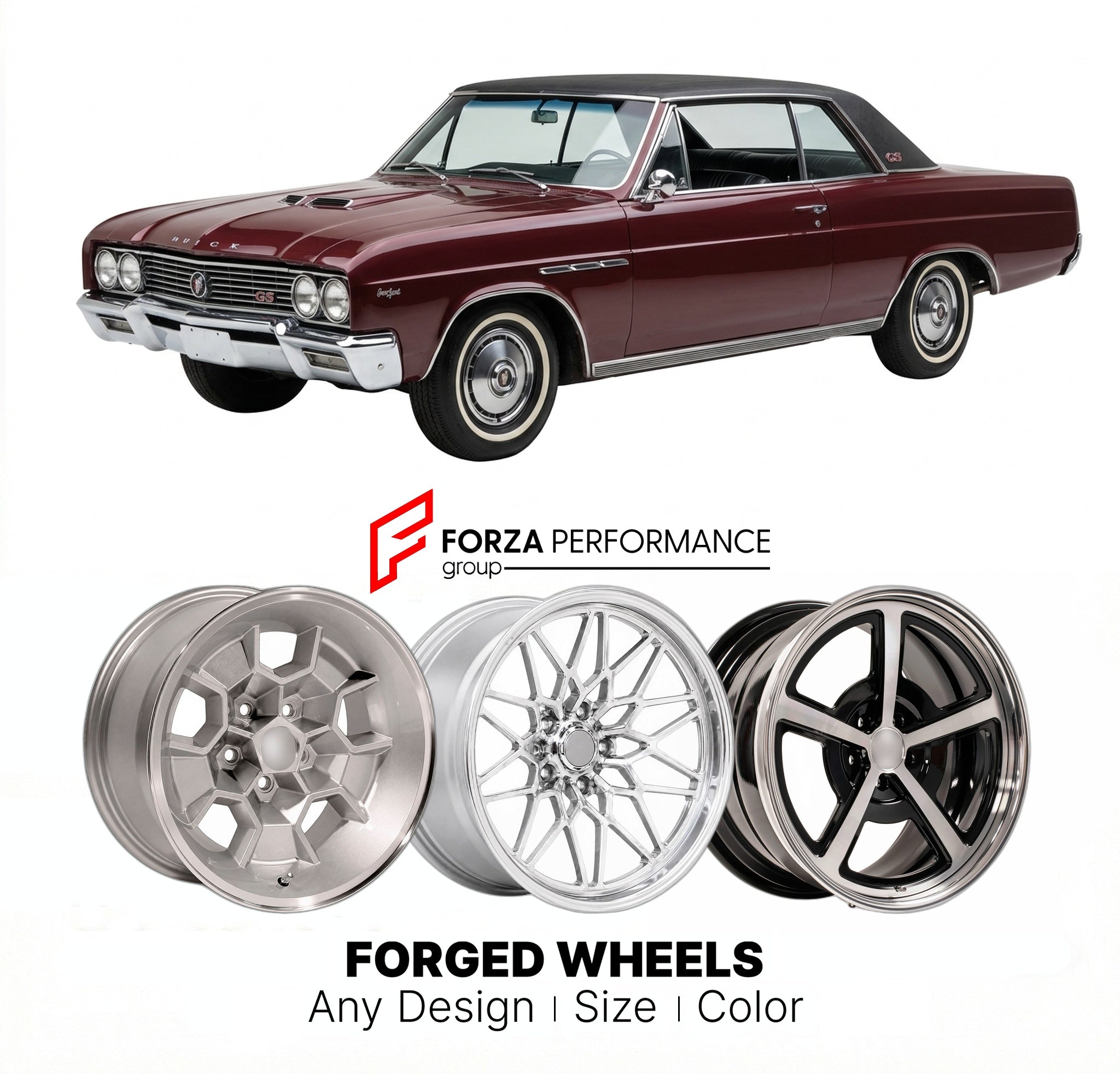 CUSTOM CLASSIC VINTAGE RESTOMOD RETRO OLD SCHOOL FORGED WHEELS RIMS for BUICK GRAN SPORT GS 1965 - 1967