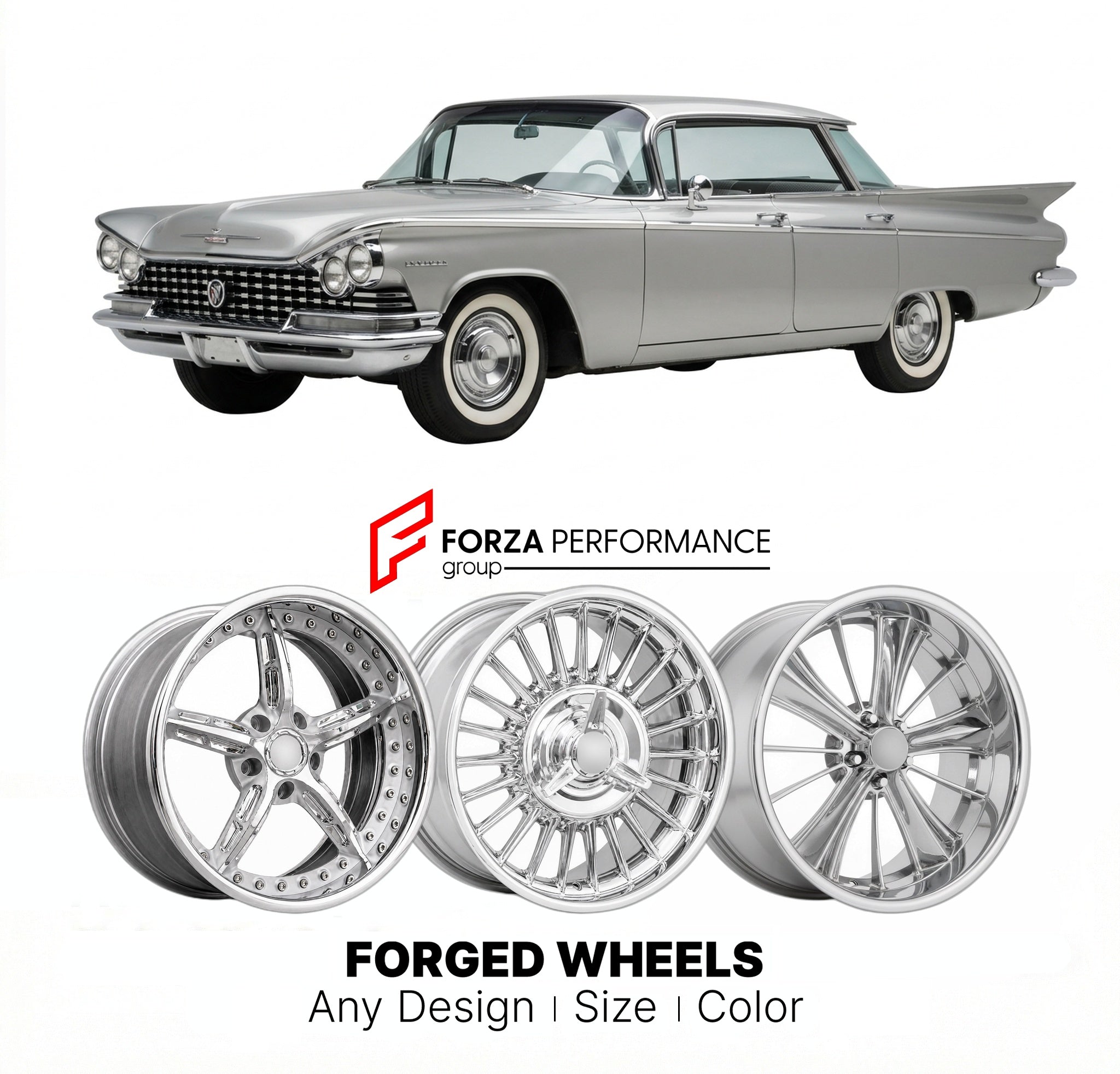 CUSTOM CLASSIC VINTAGE RESTOMOD RETRO OLD SCHOOL FORGED WHEELS RIMS for BUICK INVICTA 1959 - 1963