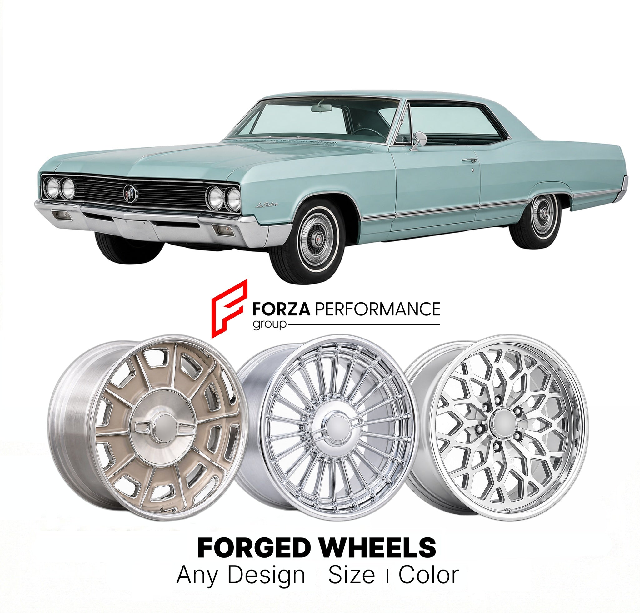 CUSTOM CLASSIC VINTAGE RESTOMOD RETRO OLD SCHOOL FORGED WHEELS RIMS for BUICK LESABRE 1965 - 1970