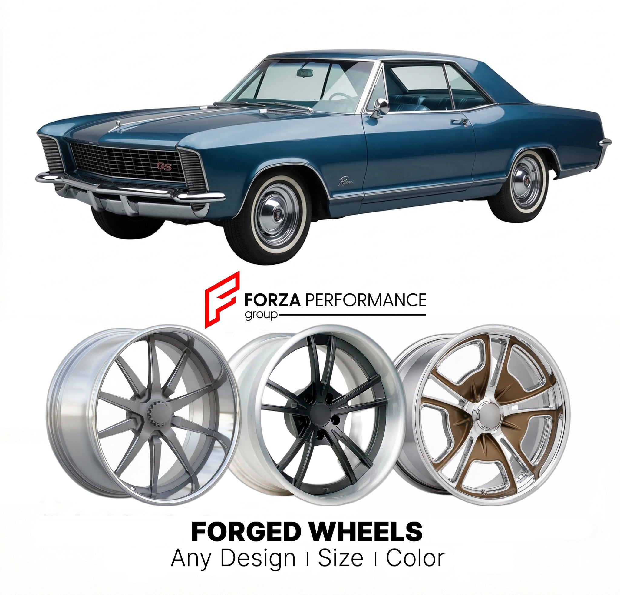 CUSTOM CLASSIC VINTAGE RESTOMOD RETRO OLD SCHOOL FORGED WHEELS RIMS for BUICK RS 1965 - 1968