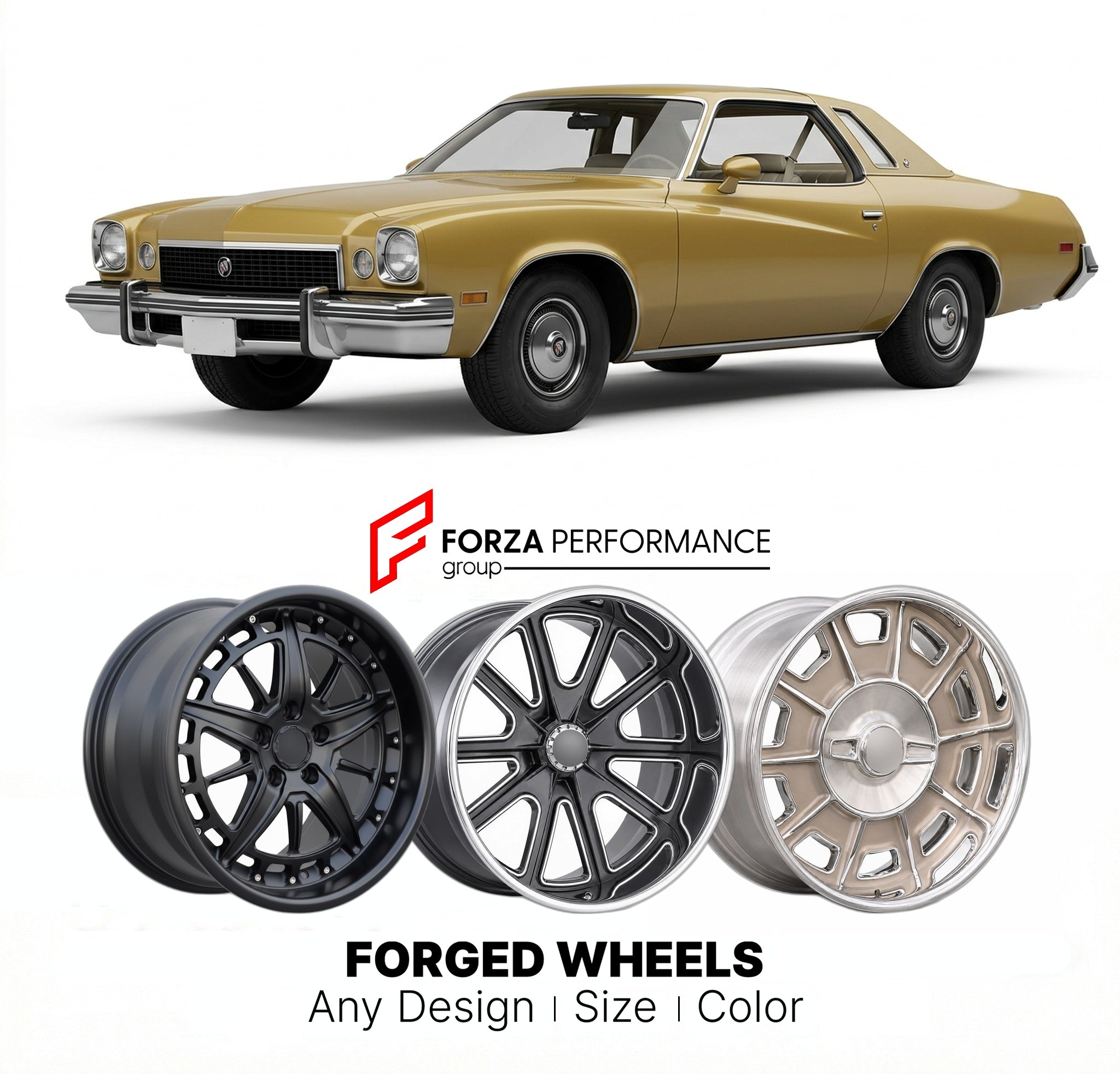 CUSTOM CLASSIC VINTAGE RESTOMOD RETRO OLD SCHOOL FORGED WHEELS RIMS for BUICK REGAL 1973 - 1977