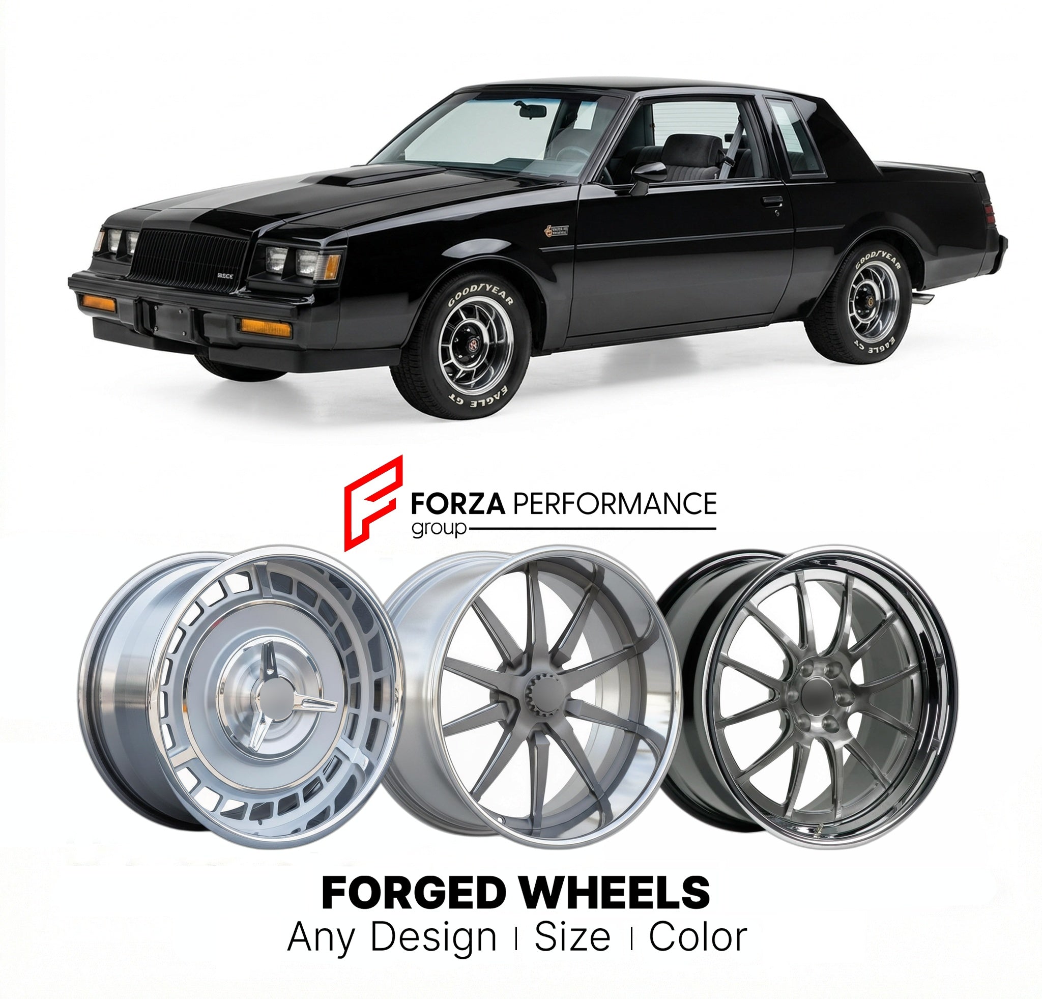 CUSTOM CLASSIC VINTAGE RESTOMOD RETRO OLD SCHOOL FORGED WHEELS RIMS for BUICK REGAL GRAND NATIONAL 1982 - 1987