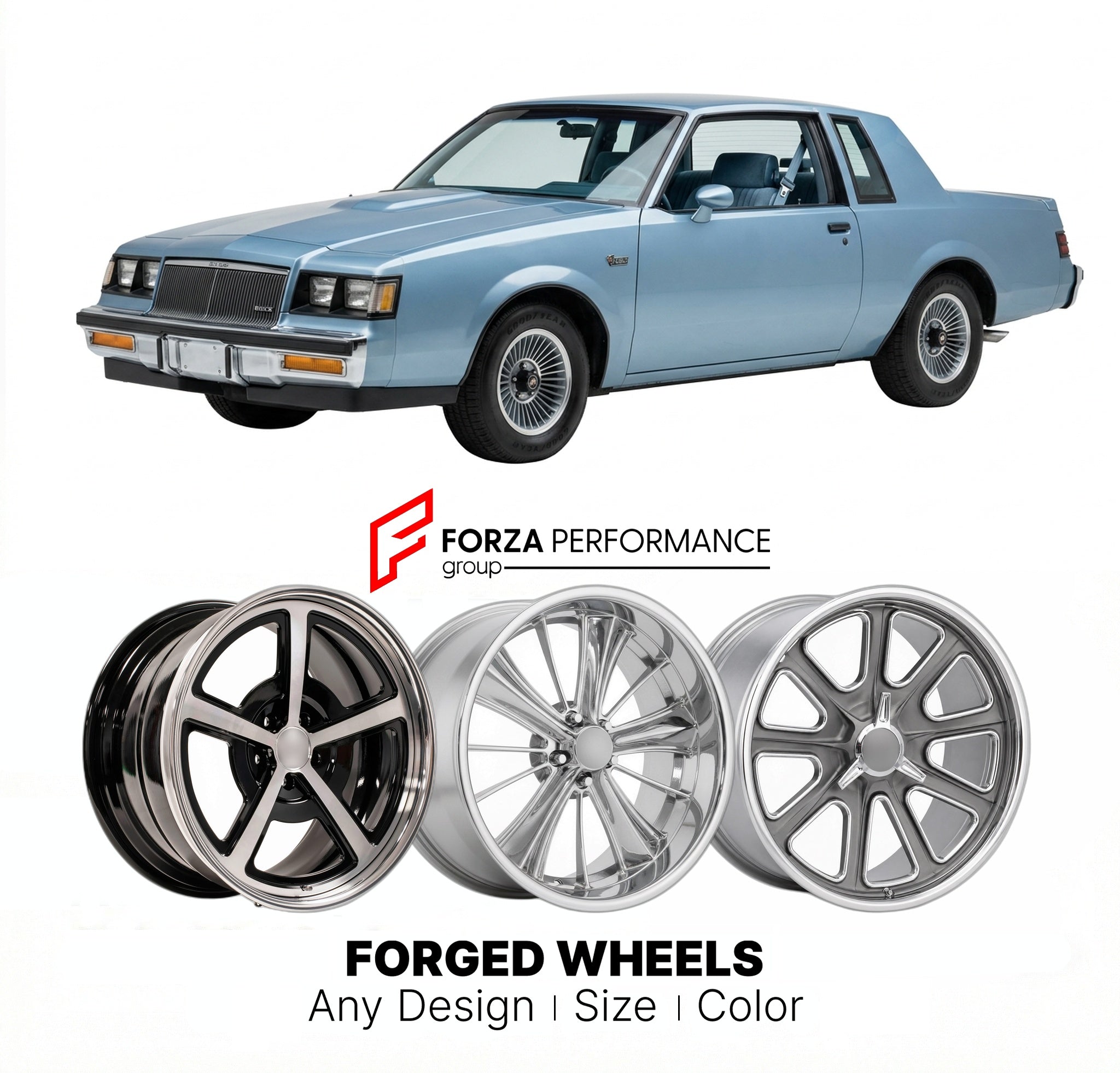 CUSTOM CLASSIC VINTAGE RESTOMOD RETRO OLD SCHOOL FORGED WHEELS RIMS for BUICK REGAL TURBO-T 1982 - 1987