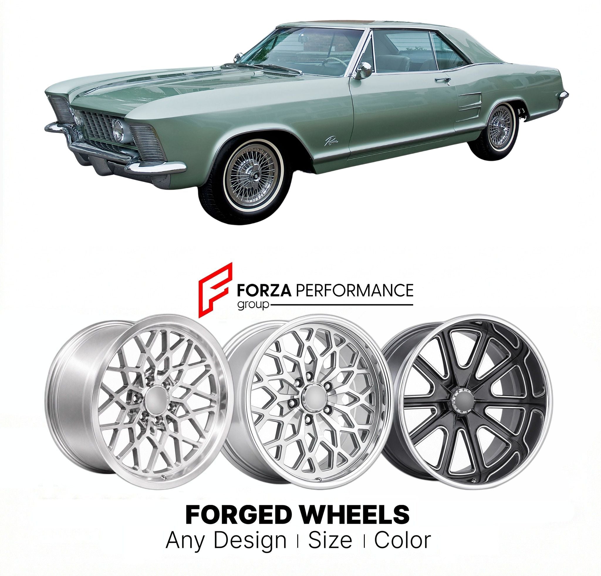 CUSTOM CLASSIC VINTAGE RESTOMOD RETRO OLD SCHOOL FORGED WHEELS RIMS for BUICK RIVIERA 1963 - 1965