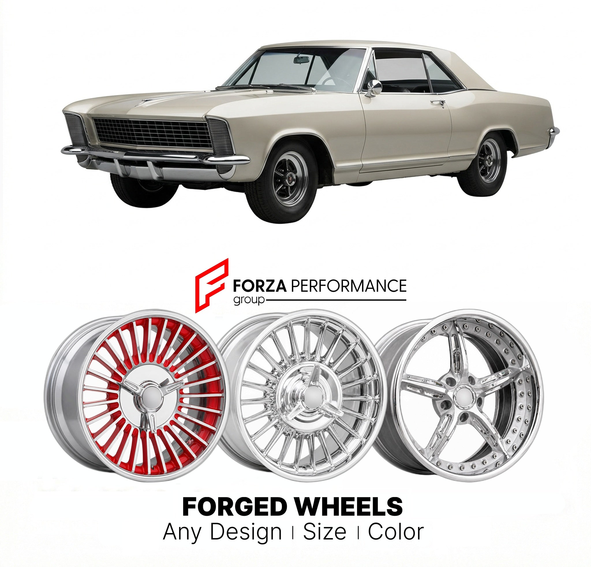 CUSTOM CLASSIC VINTAGE RESTOMOD RETRO OLD SCHOOL FORGED WHEELS RIMS for BUICK RIVIERA 1963 - 1965