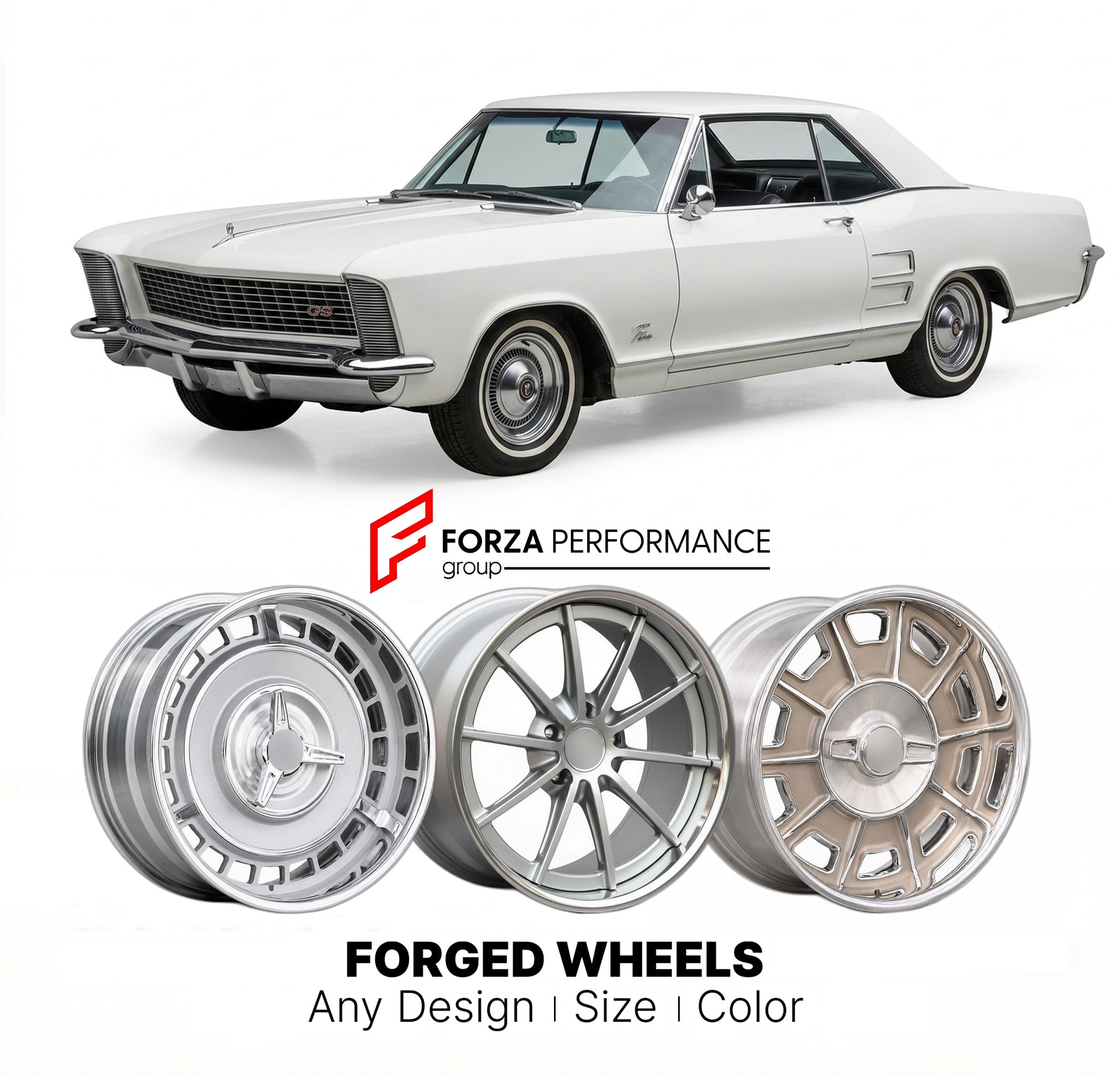 CUSTOM CLASSIC VINTAGE RESTOMOD RETRO OLD SCHOOL FORGED WHEELS RIMS for BUICK RIVIERA GS 1965 - 1972