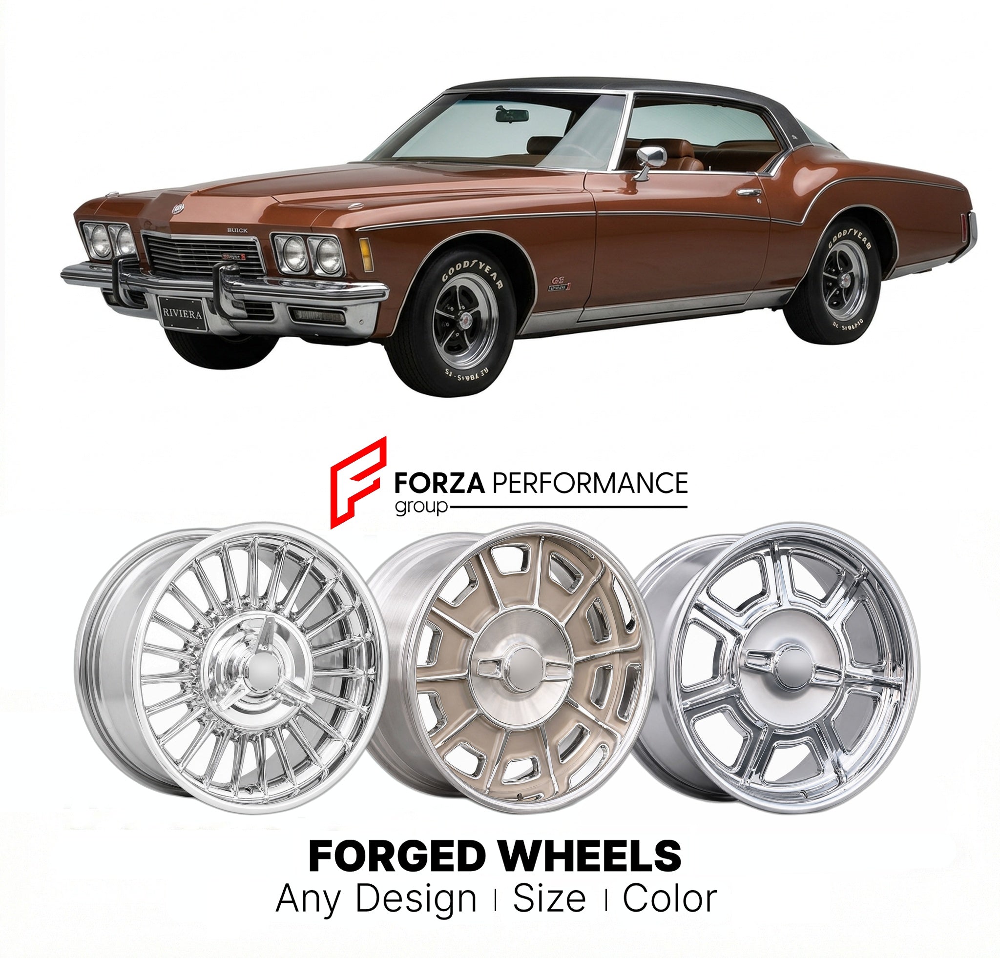 CUSTOM CLASSIC VINTAGE RESTOMOD RETRO OLD SCHOOL FORGED WHEELS RIMS for BUICK RIVIERA GS STAGE 1 1973 - 1974