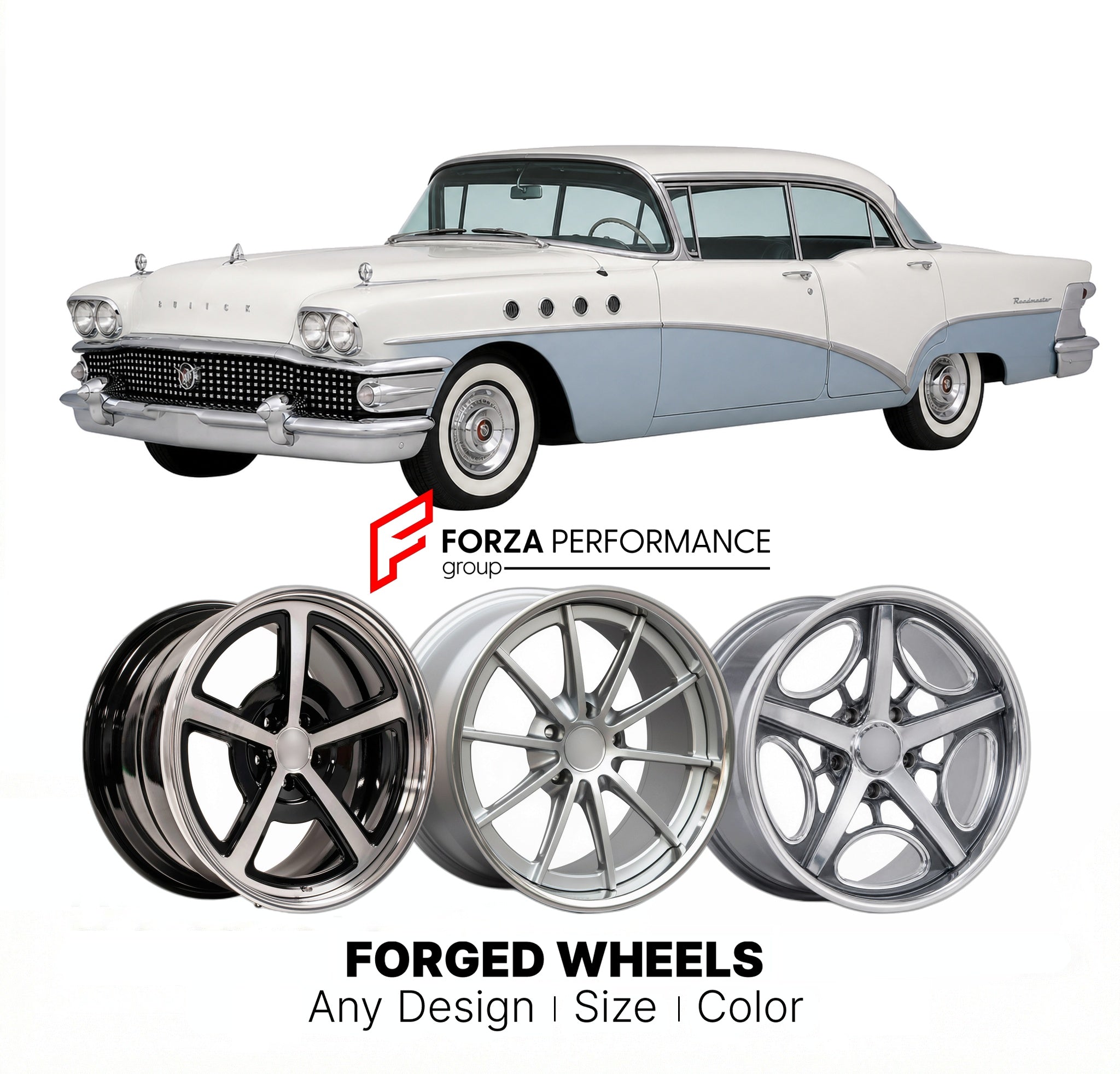 CUSTOM CLASSIC VINTAGE RESTOMOD RETRO OLD SCHOOL FORGED WHEELS RIMS for BUICK ROADMASTER 1958 - 1958