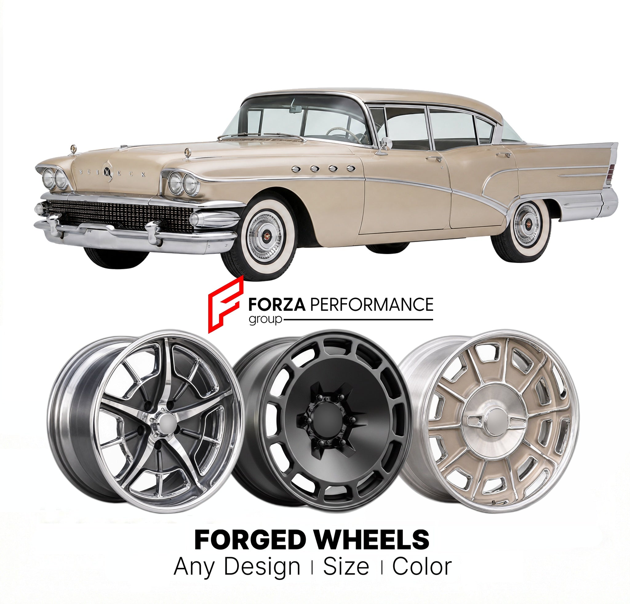 CUSTOM CLASSIC VINTAGE RESTOMOD RETRO OLD SCHOOL FORGED WHEELS RIMS for BUICK ROADMASTER LIMITED 1958 - 1958