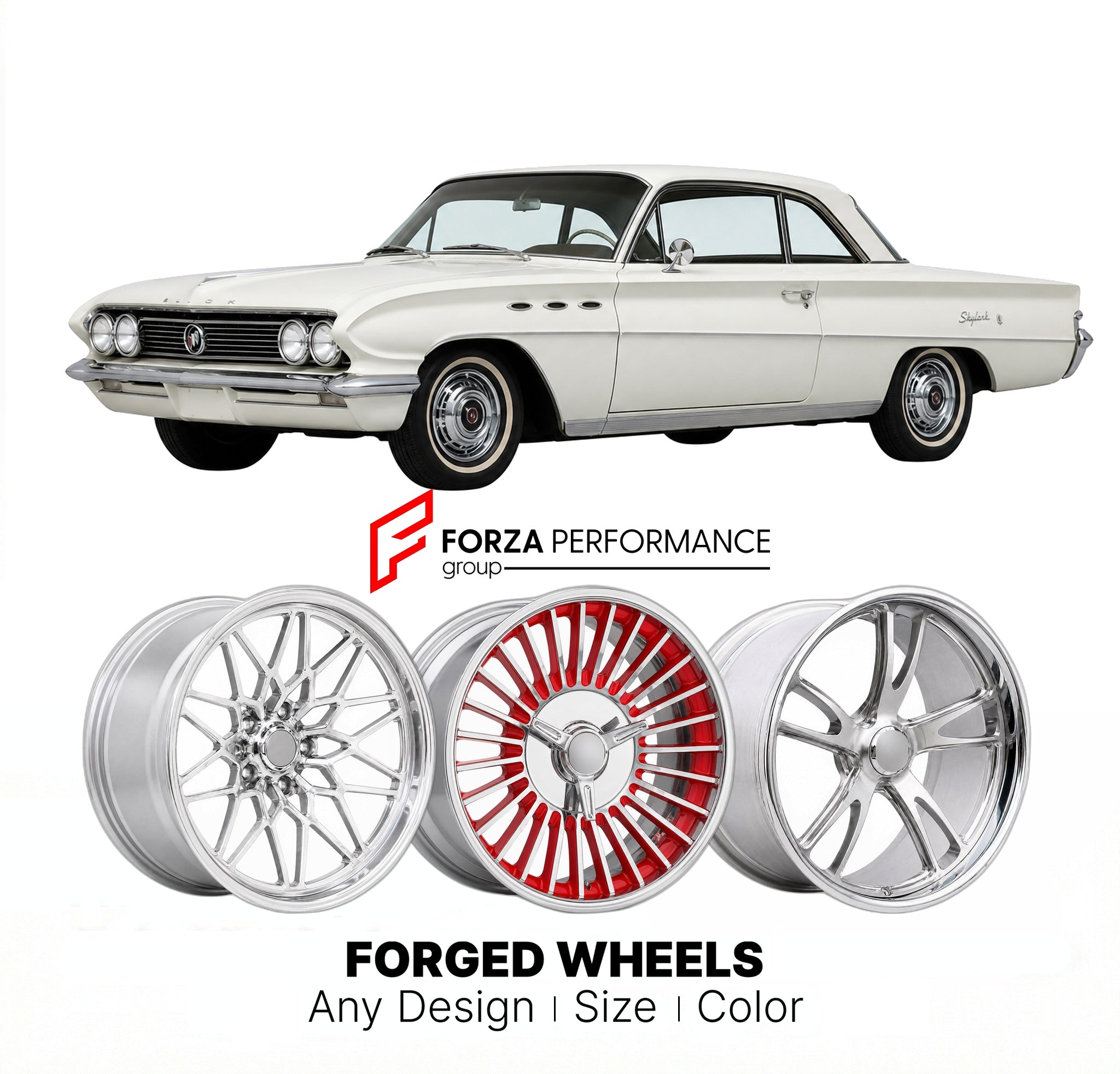 CUSTOM CLASSIC VINTAGE RESTOMOD RETRO OLD SCHOOL FORGED WHEELS RIMS for BUICK SKYLARK 1961 - 1963