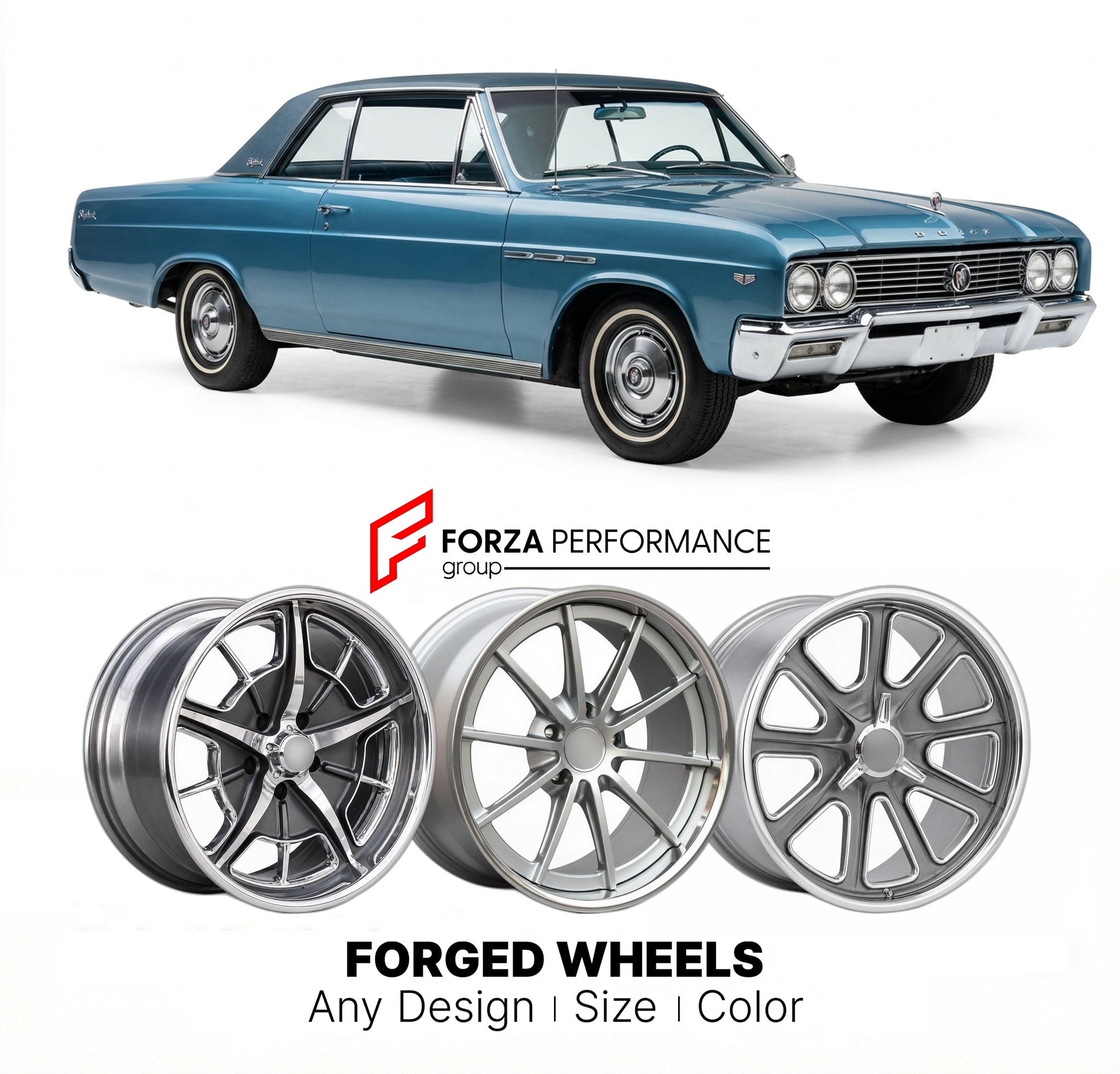 CUSTOM CLASSIC VINTAGE RESTOMOD RETRO OLD SCHOOL FORGED WHEELS RIMS for BUICK SKYLARK 1964 - 1967