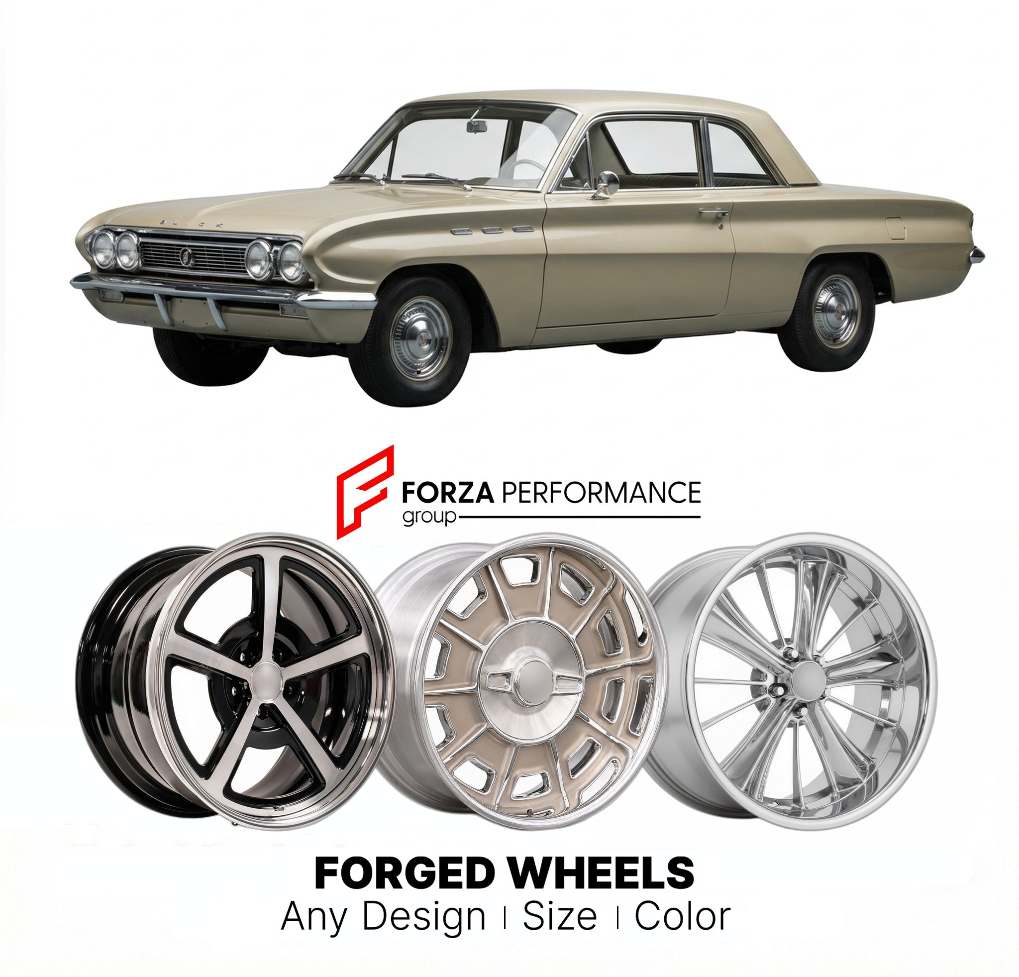 CUSTOM CLASSIC VINTAGE RESTOMOD RETRO OLD SCHOOL FORGED WHEELS RIMS for BUICK SKYLARK CUSTOM 1962 - 1963