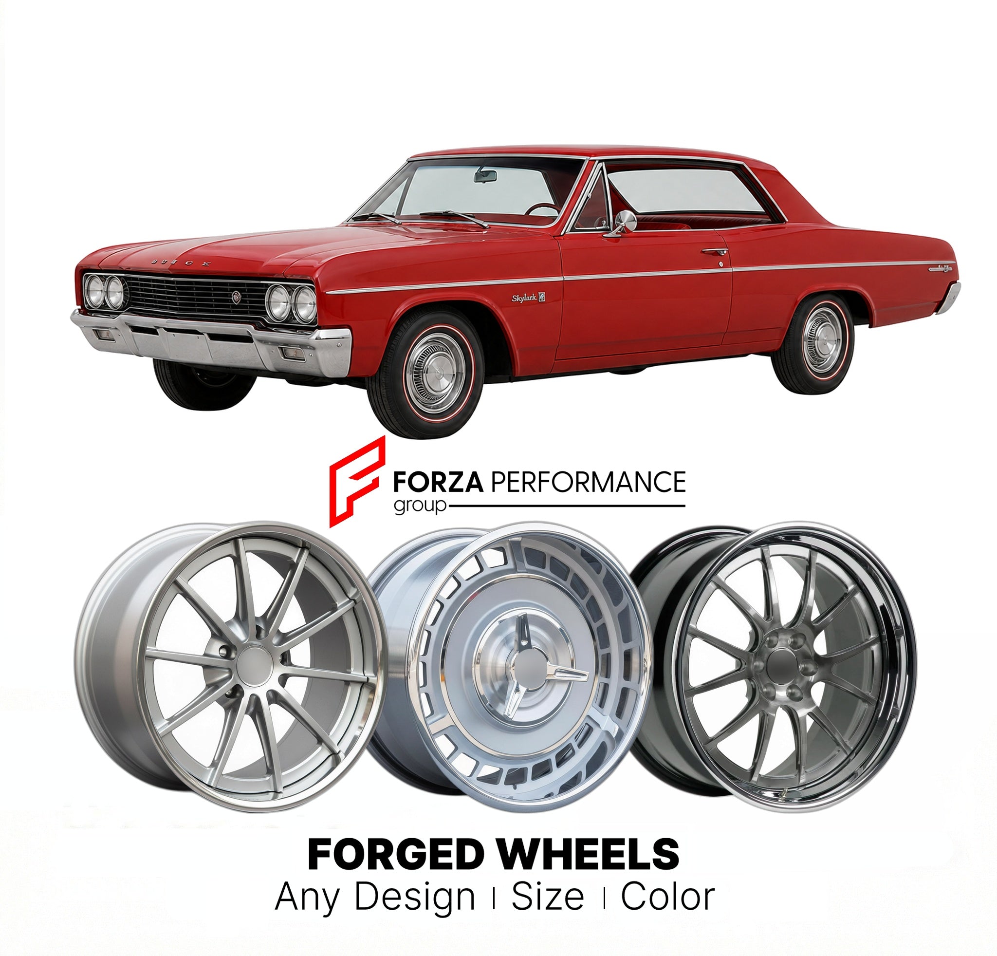 CUSTOM CLASSIC VINTAGE RESTOMOD RETRO OLD SCHOOL FORGED WHEELS RIMS for BUICK SKYLARK CUSTOM 1964 - 1967