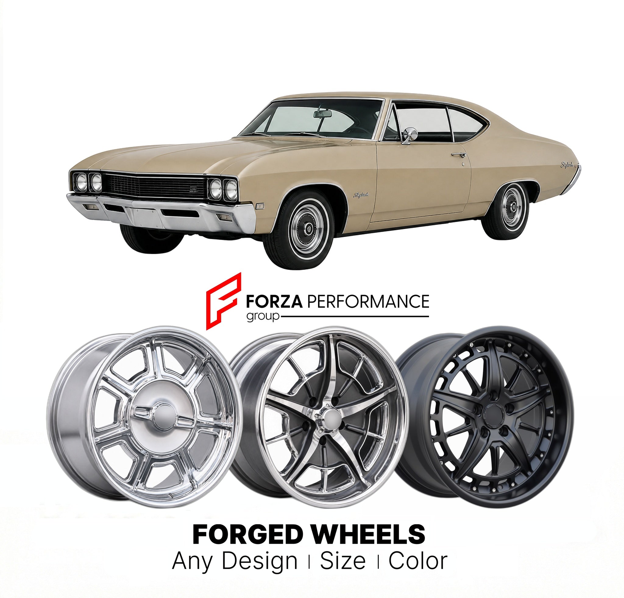 CUSTOM CLASSIC VINTAGE RESTOMOD RETRO OLD SCHOOL FORGED WHEELS RIMS for BUICK SKYLARK CUSTOM 1968 - 1972