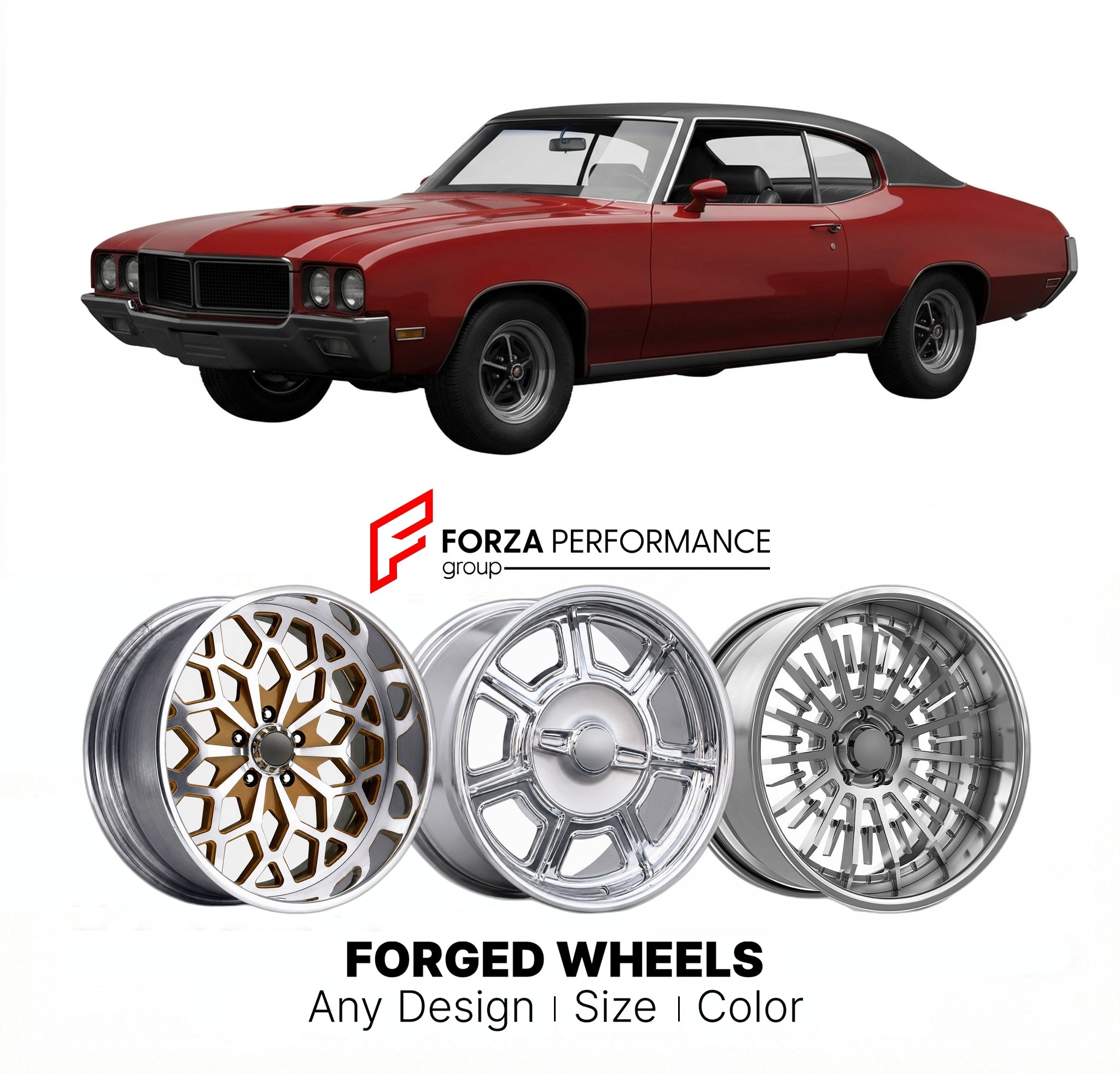 CUSTOM CLASSIC VINTAGE RESTOMOD RETRO OLD SCHOOL FORGED WHEELS RIMS for BUICK SKYLARK GS 455 1970 - 1972