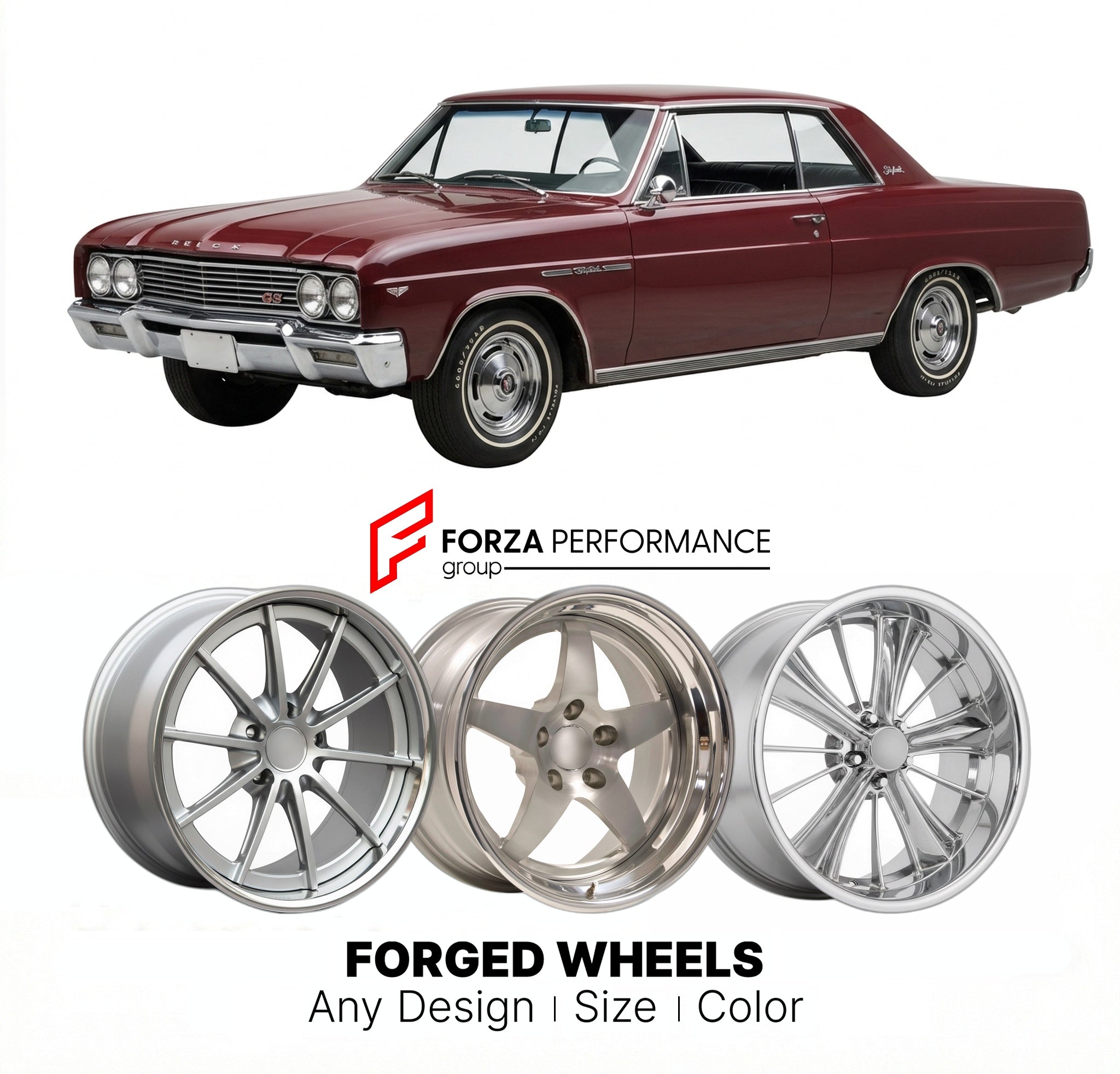 CUSTOM CLASSIC VINTAGE RESTOMOD RETRO OLD SCHOOL FORGED WHEELS RIMS for BUICK SKYLARK GRAND SPORT 1965 - 1967