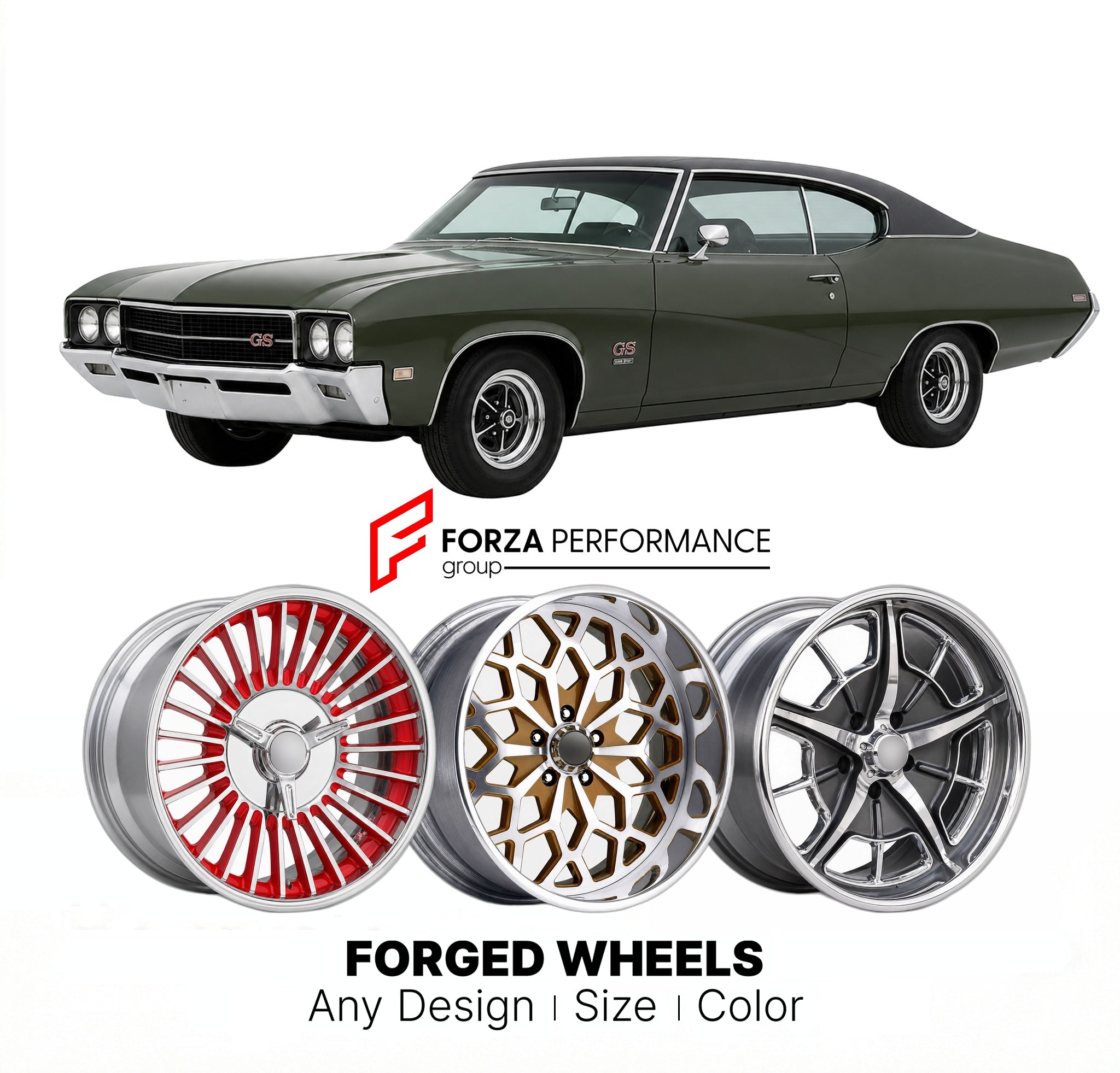 CUSTOM CLASSIC VINTAGE RESTOMOD RETRO OLD SCHOOL FORGED WHEELS RIMS for BUICK SKYLARK GRAND SPORT 1968 - 1972
