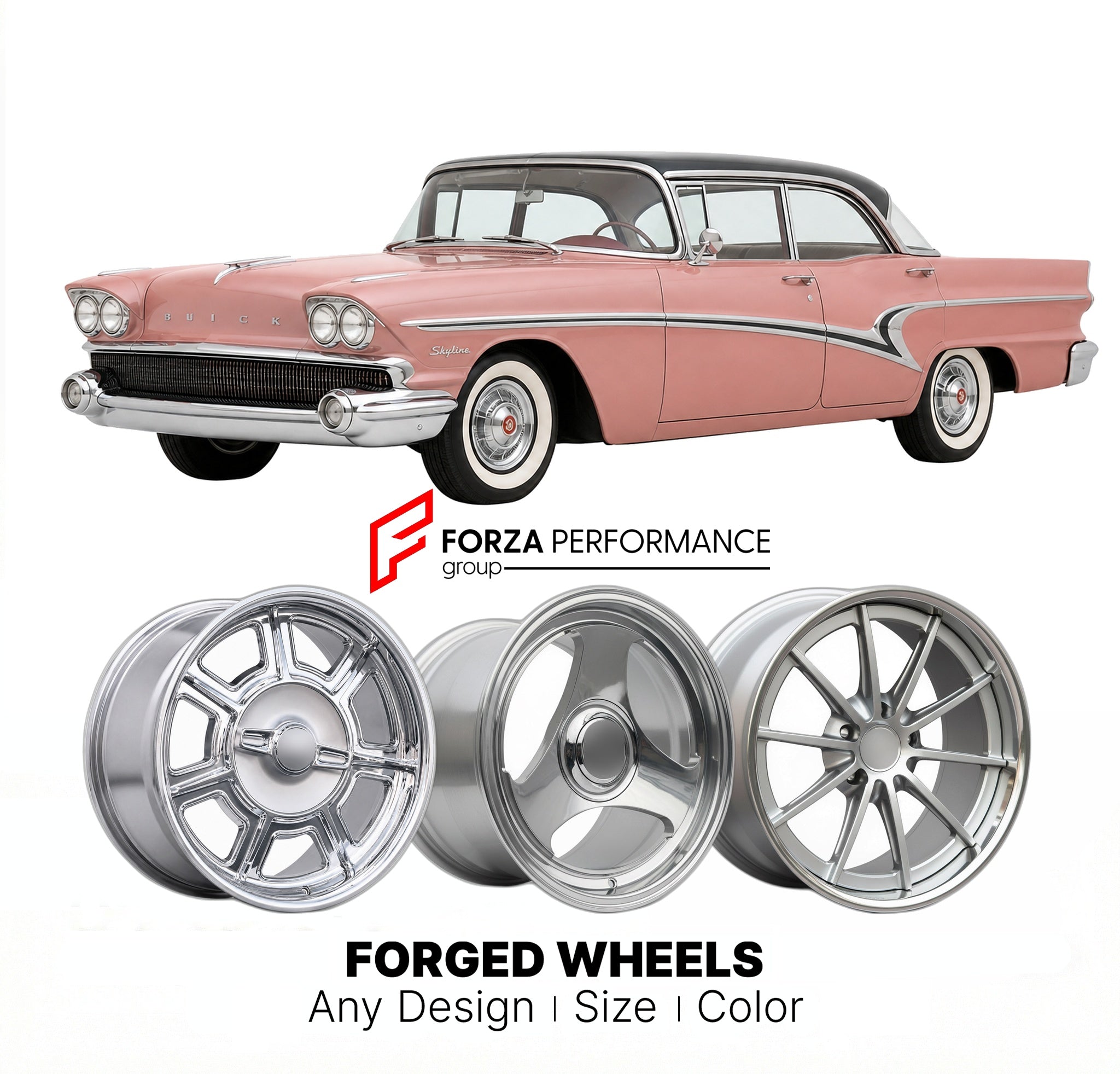 CUSTOM CLASSIC VINTAGE RESTOMOD RETRO OLD SCHOOL FORGED WHEELS RIMS for BUICK SKYLINE 1958 - 1961