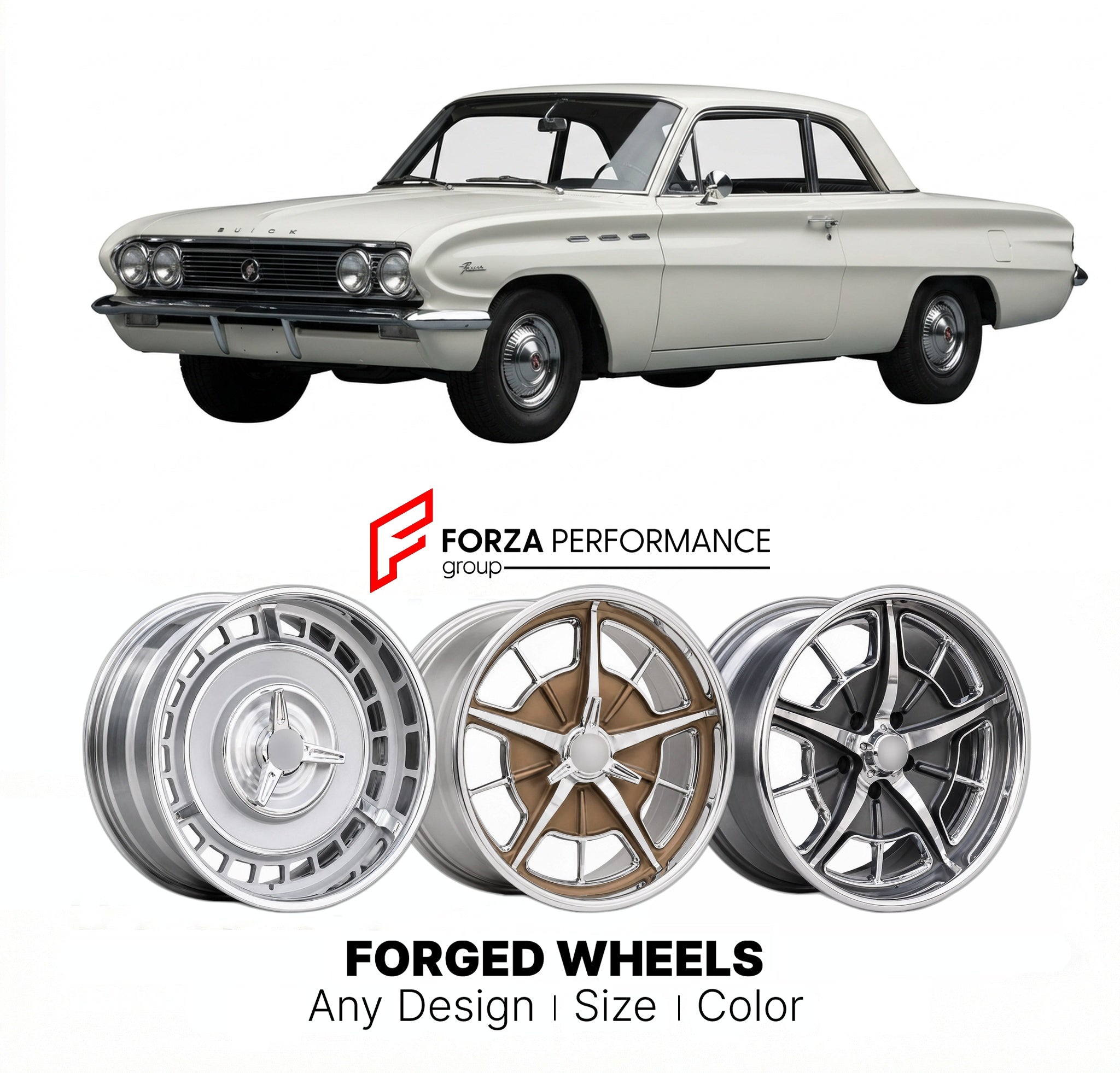 CUSTOM CLASSIC VINTAGE RESTOMOD RETRO OLD SCHOOL FORGED WHEELS RIMS for BUICK SPECIAL RIVIERA 1962 - 1963