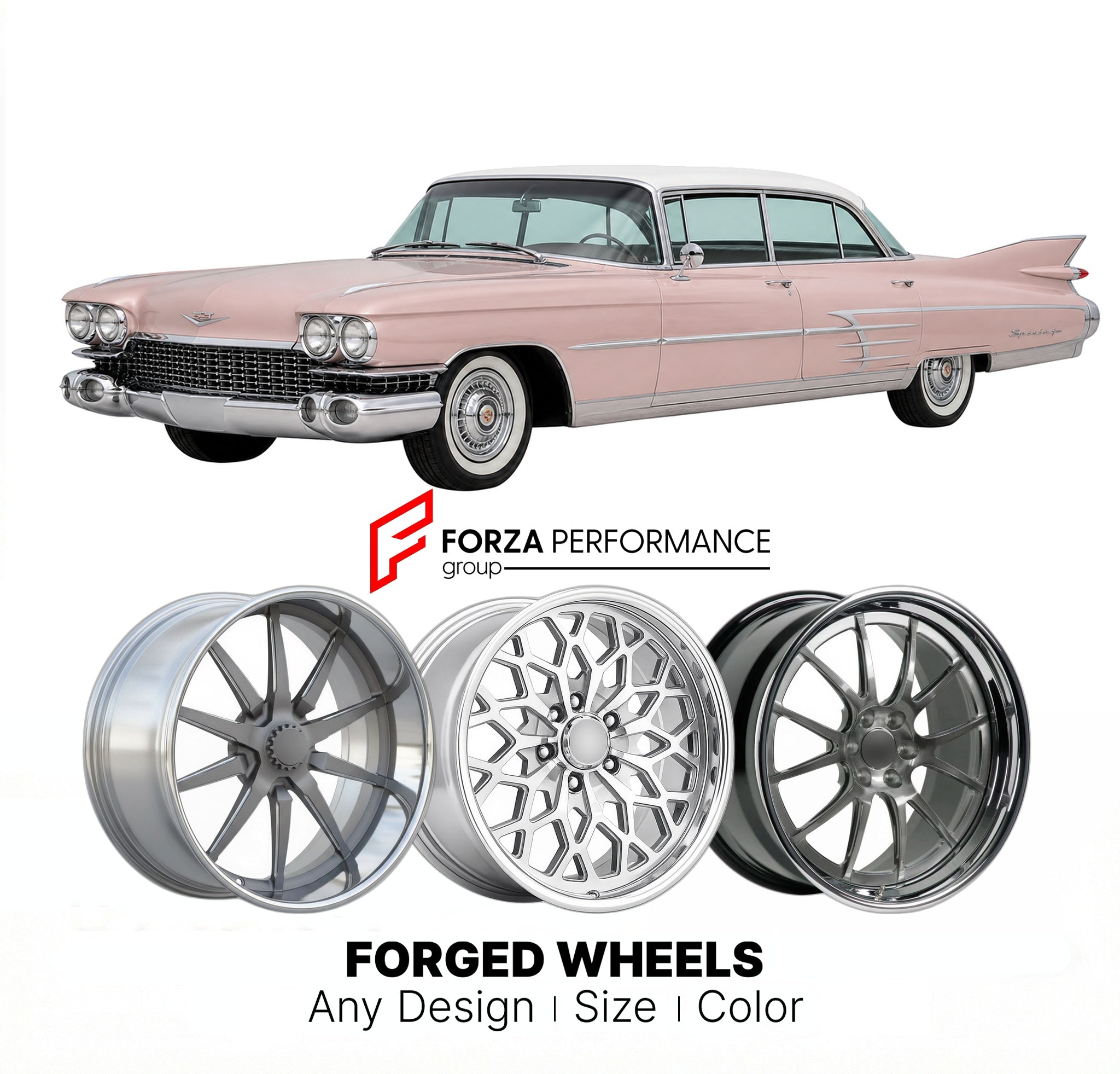CUSTOM CLASSIC VINTAGE RESTOMOD RETRO OLD SCHOOL FORGED WHEELS RIMS for CADILLAC 60 SPECIAL 1958 - 1976
