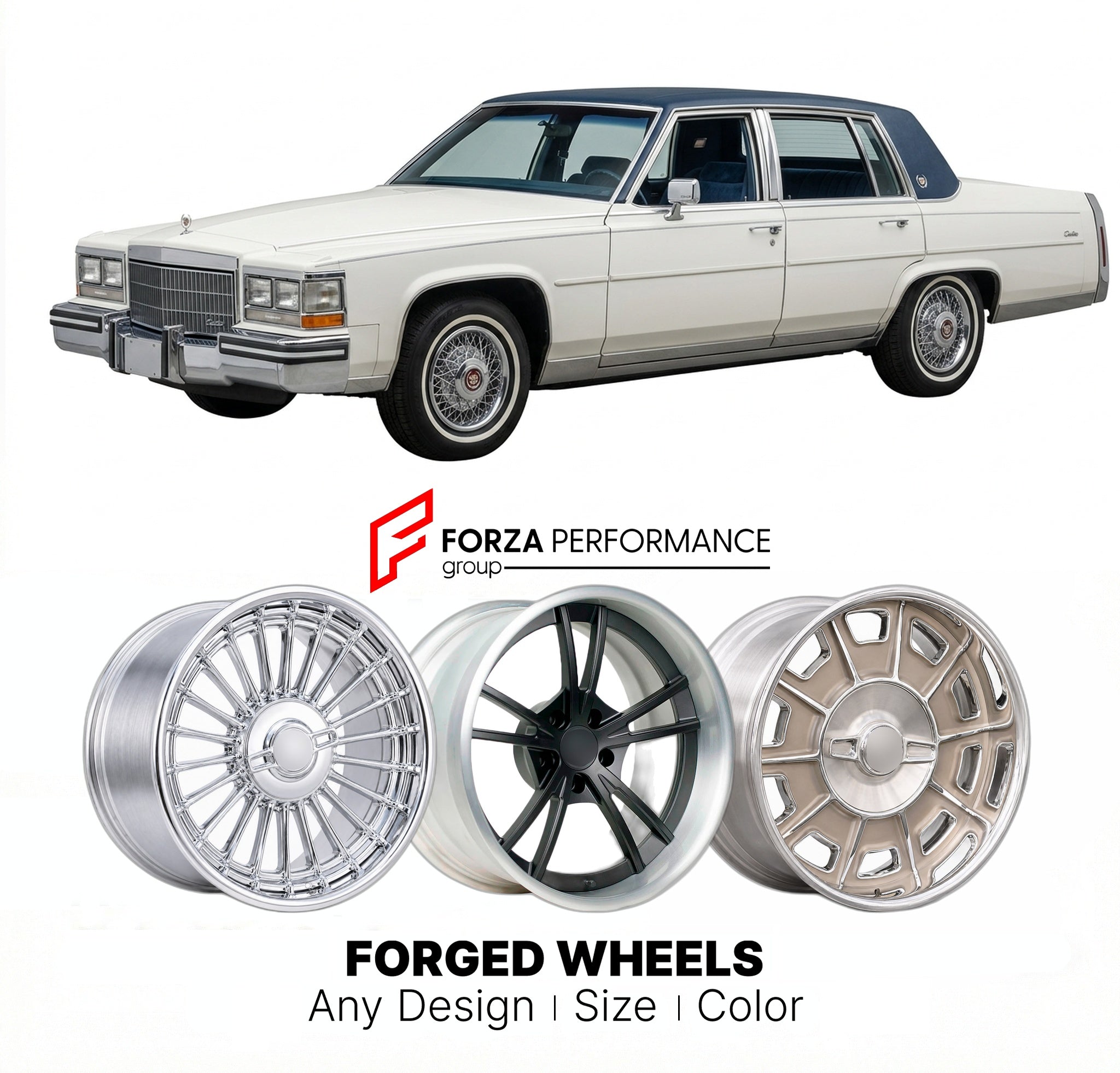CUSTOM CLASSIC VINTAGE RESTOMOD RETRO OLD SCHOOL FORGED WHEELS RIMS for CADILLAC BROUGHAM 1987 - 1990
