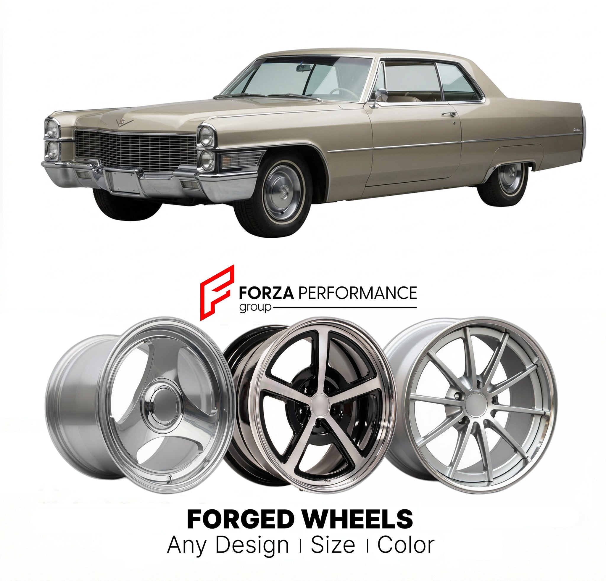 CUSTOM CLASSIC VINTAGE RESTOMOD RETRO OLD SCHOOL FORGED WHEELS RIMS for CADILLAC CALAIS 1965 - 1976