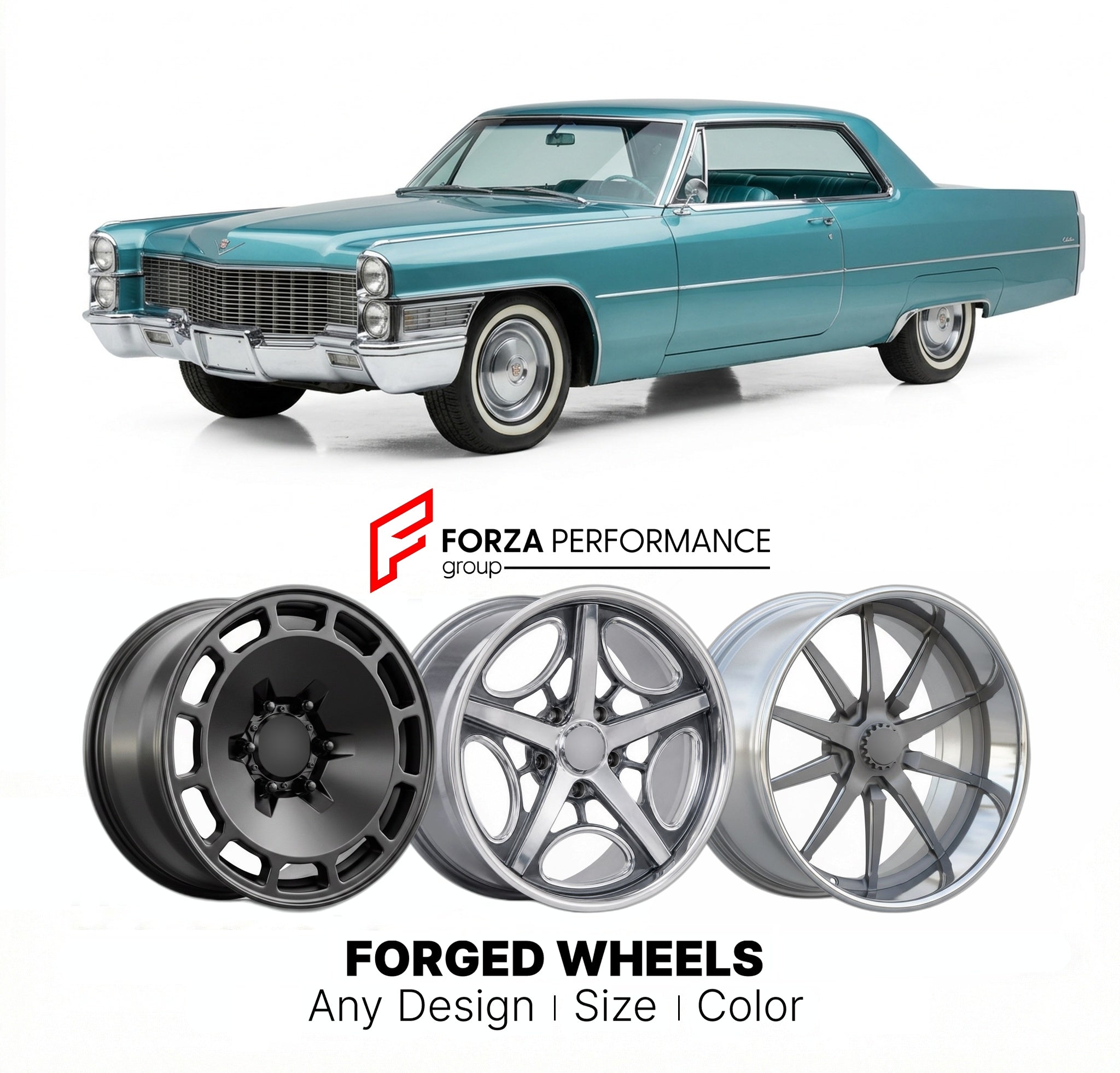 CUSTOM CLASSIC VINTAGE RESTOMOD RETRO OLD SCHOOL FORGED WHEELS RIMS for CADILLAC CALAIS DE VILLE 1965 - 1976