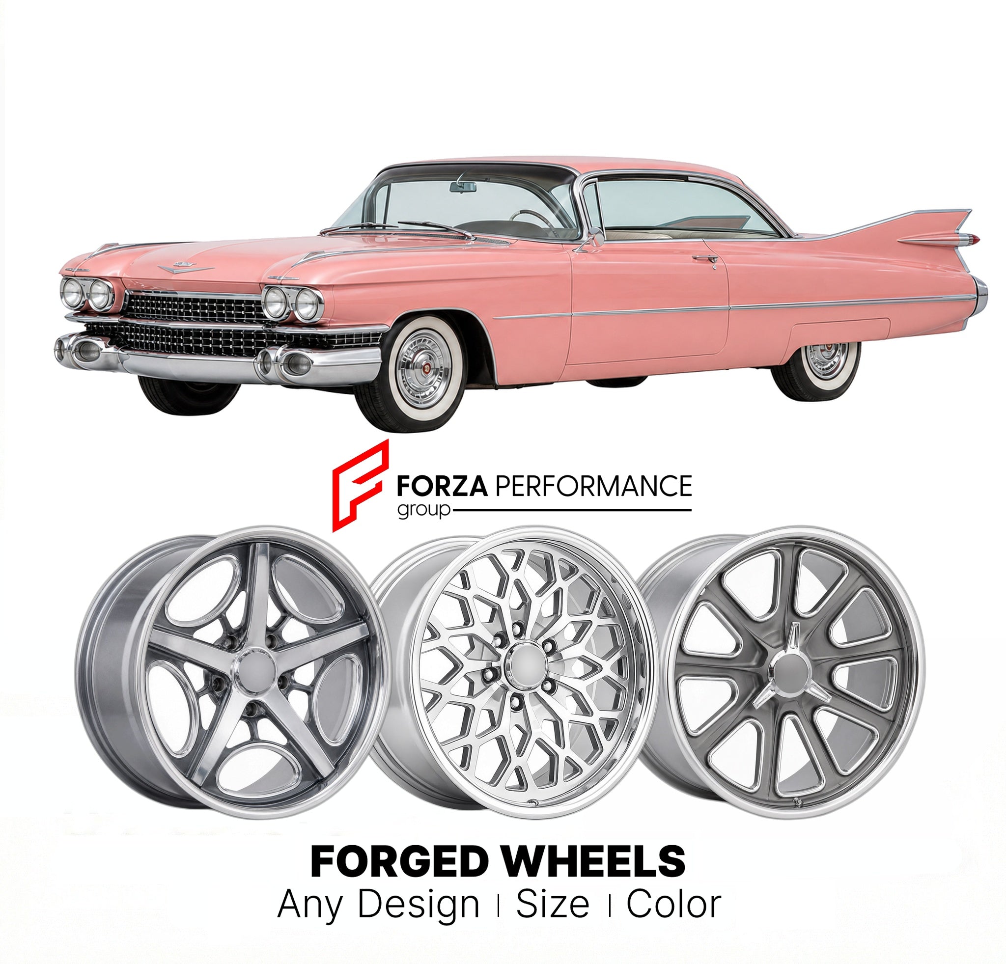 CUSTOM CLASSIC VINTAGE RESTOMOD RETRO OLD SCHOOL FORGED WHEELS RIMS for CADILLAC COUPE DE VILLE 1959 - 1960