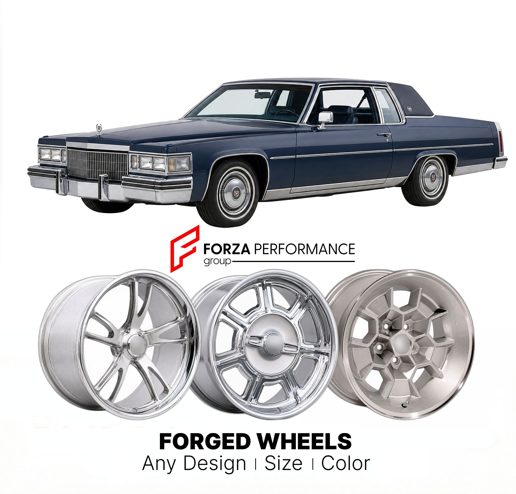 CUSTOM CLASSIC VINTAGE RESTOMOD RETRO OLD SCHOOL FORGED WHEELS RIMS for CADILLAC COUPE DE VILLE 1977 - 1984