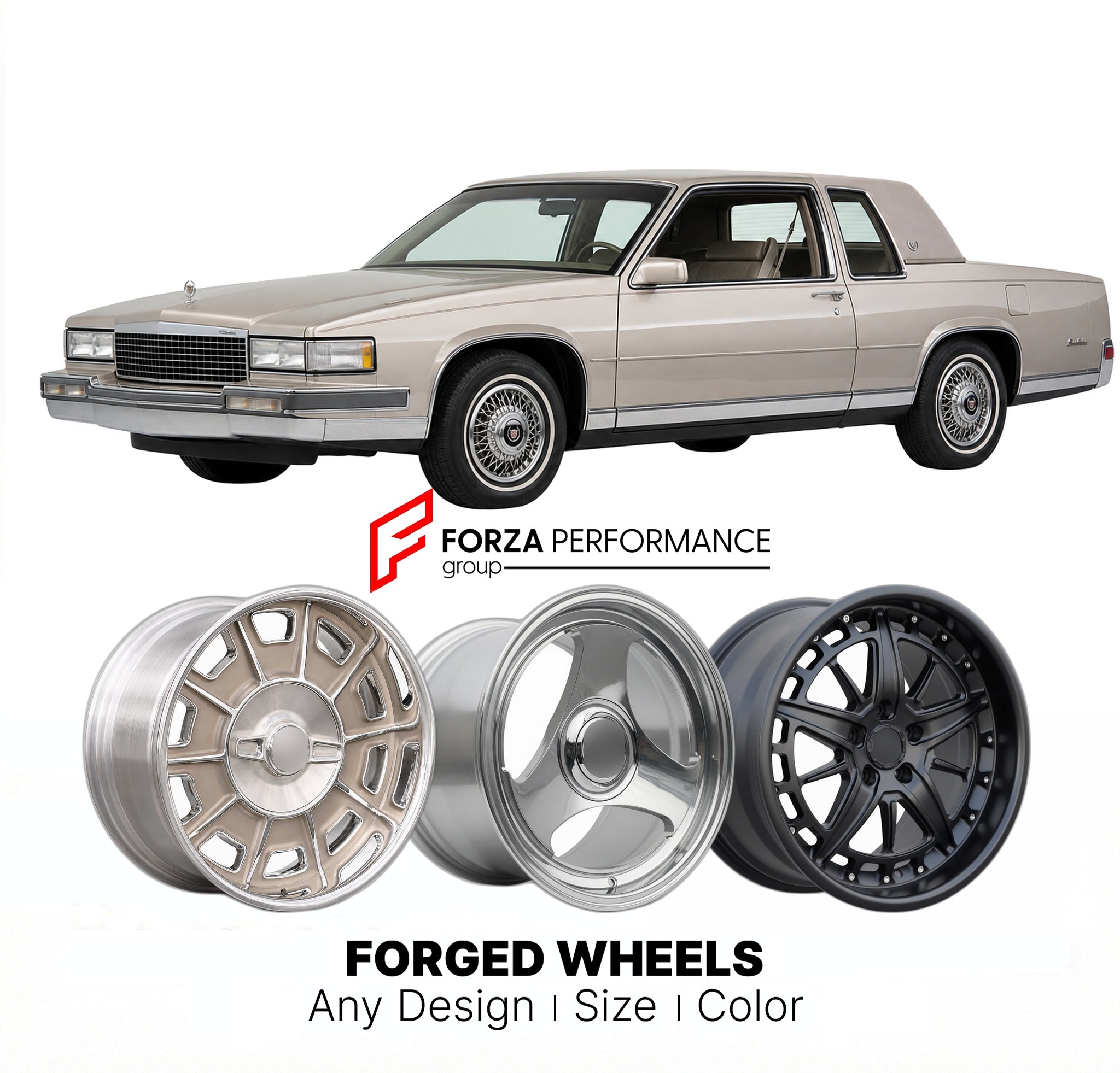 CUSTOM CLASSIC VINTAGE RESTOMOD RETRO OLD SCHOOL FORGED WHEELS RIMS for CADILLAC COUPE DE VILLE 1985 - 1990