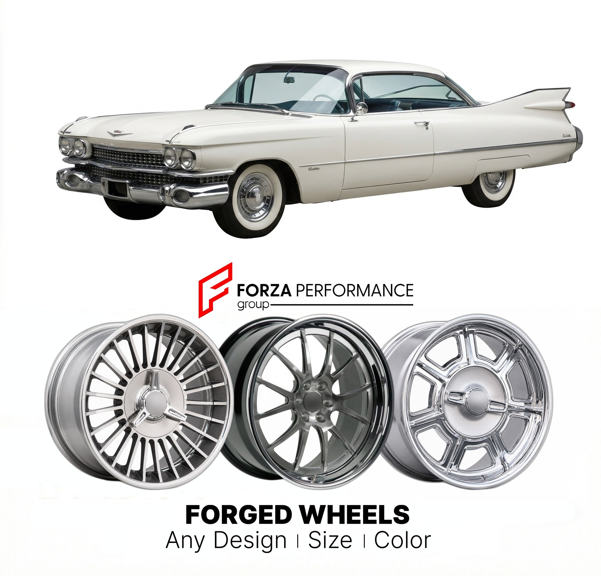 CUSTOM CLASSIC VINTAGE RESTOMOD RETRO OLD SCHOOL FORGED WHEELS RIMS for CADILLAC DEVILLE 1959 - 1960