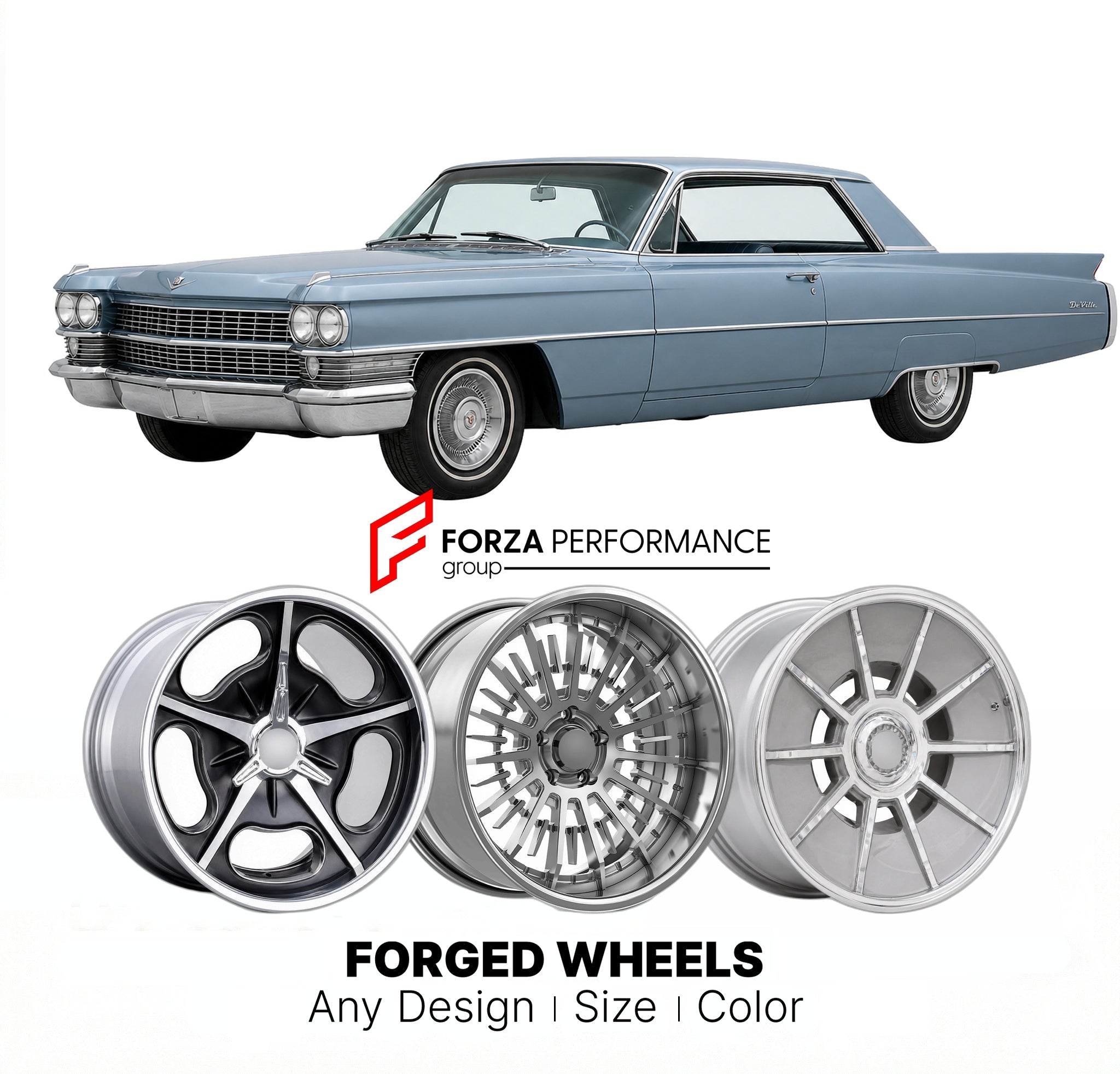 CUSTOM CLASSIC VINTAGE RESTOMOD RETRO OLD SCHOOL FORGED WHEELS RIMS for CADILLAC DEVILLE 1961 - 1964