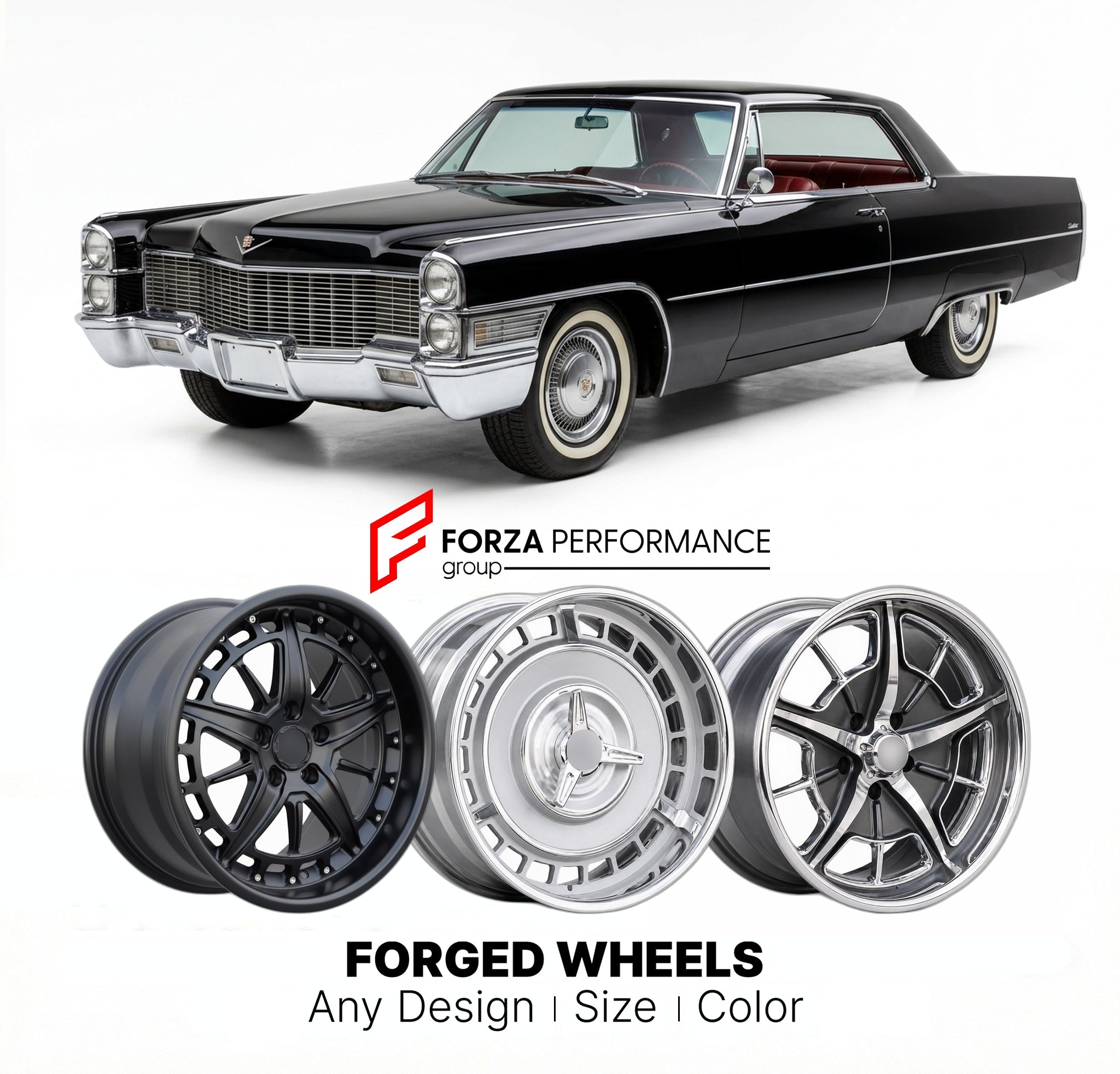 CUSTOM CLASSIC VINTAGE RESTOMOD RETRO OLD SCHOOL FORGED WHEELS RIMS for CADILLAC DEVILLE 1965 - 1970