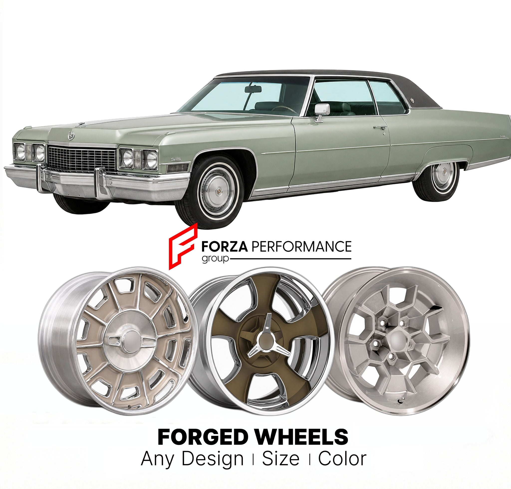 CUSTOM CLASSIC VINTAGE RESTOMOD RETRO OLD SCHOOL FORGED WHEELS RIMS for CADILLAC DEVILLE 1971 - 1976