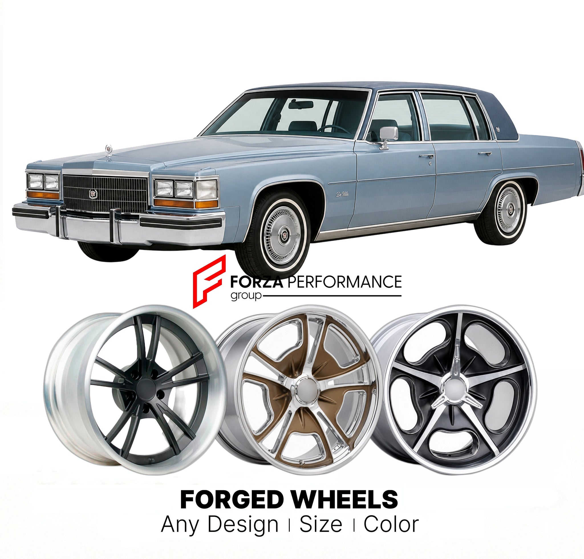 CUSTOM CLASSIC VINTAGE RESTOMOD RETRO OLD SCHOOL FORGED WHEELS RIMS for CADILLAC DEVILLE 1977 - 1984