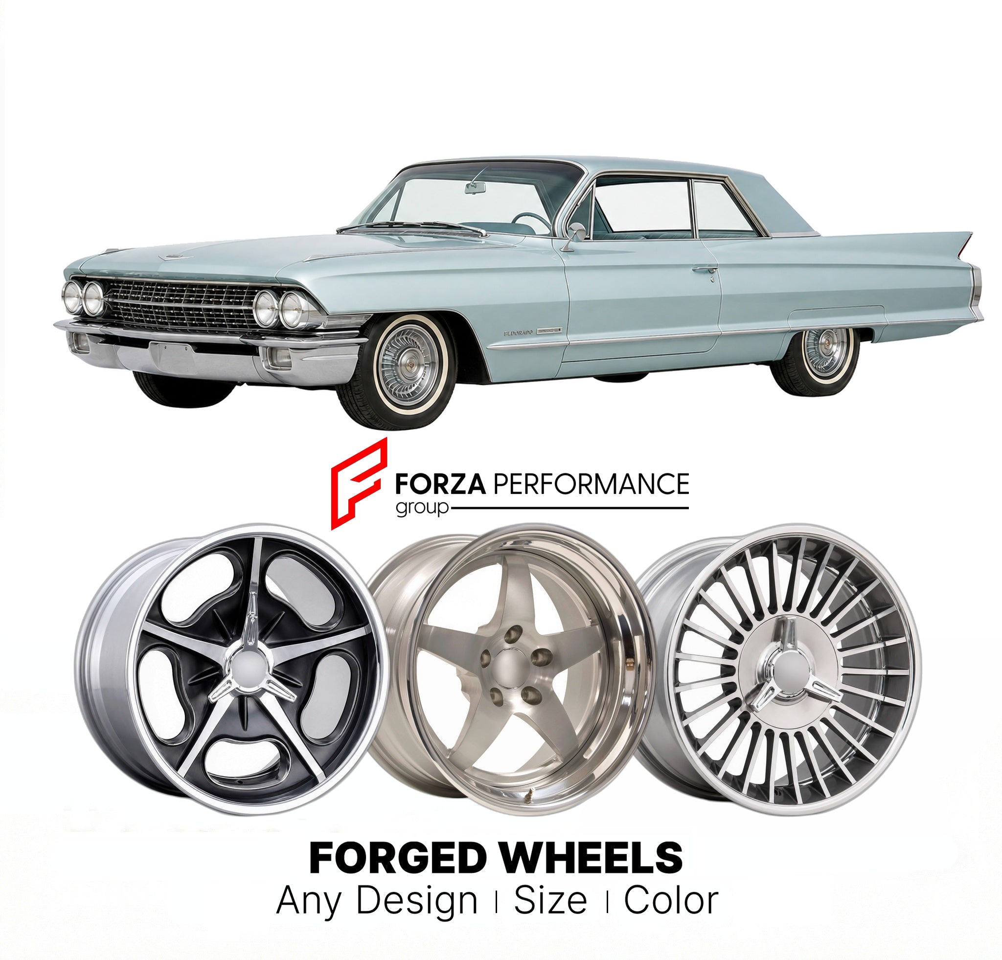 CUSTOM CLASSIC VINTAGE RESTOMOD RETRO OLD SCHOOL FORGED WHEELS RIMS for CADILLAC ELDORADO 1961 - 1962