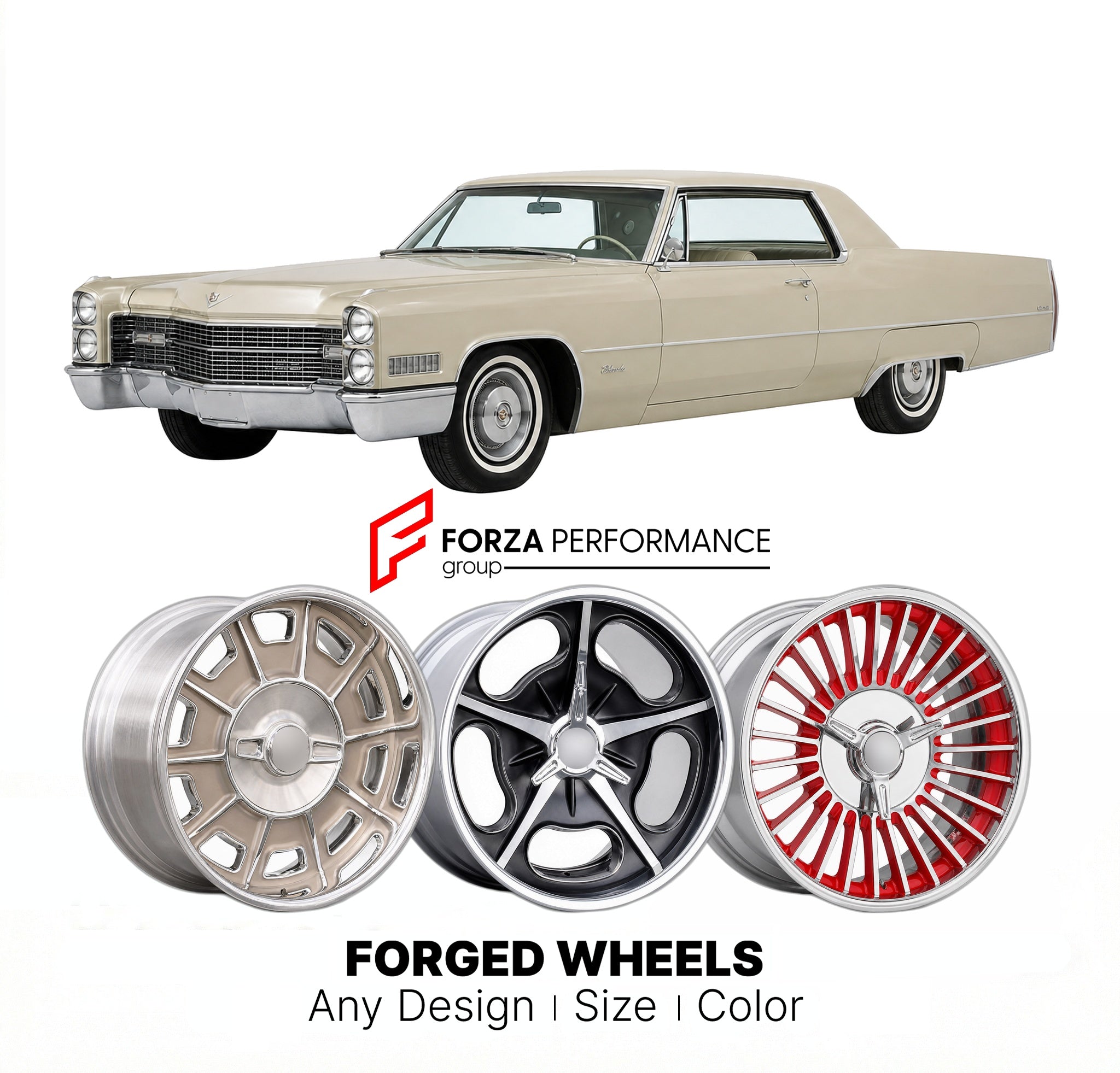 CUSTOM CLASSIC VINTAGE RESTOMOD RETRO OLD SCHOOL FORGED WHEELS RIMS for CADILLAC ELDORADO 1965 - 1966