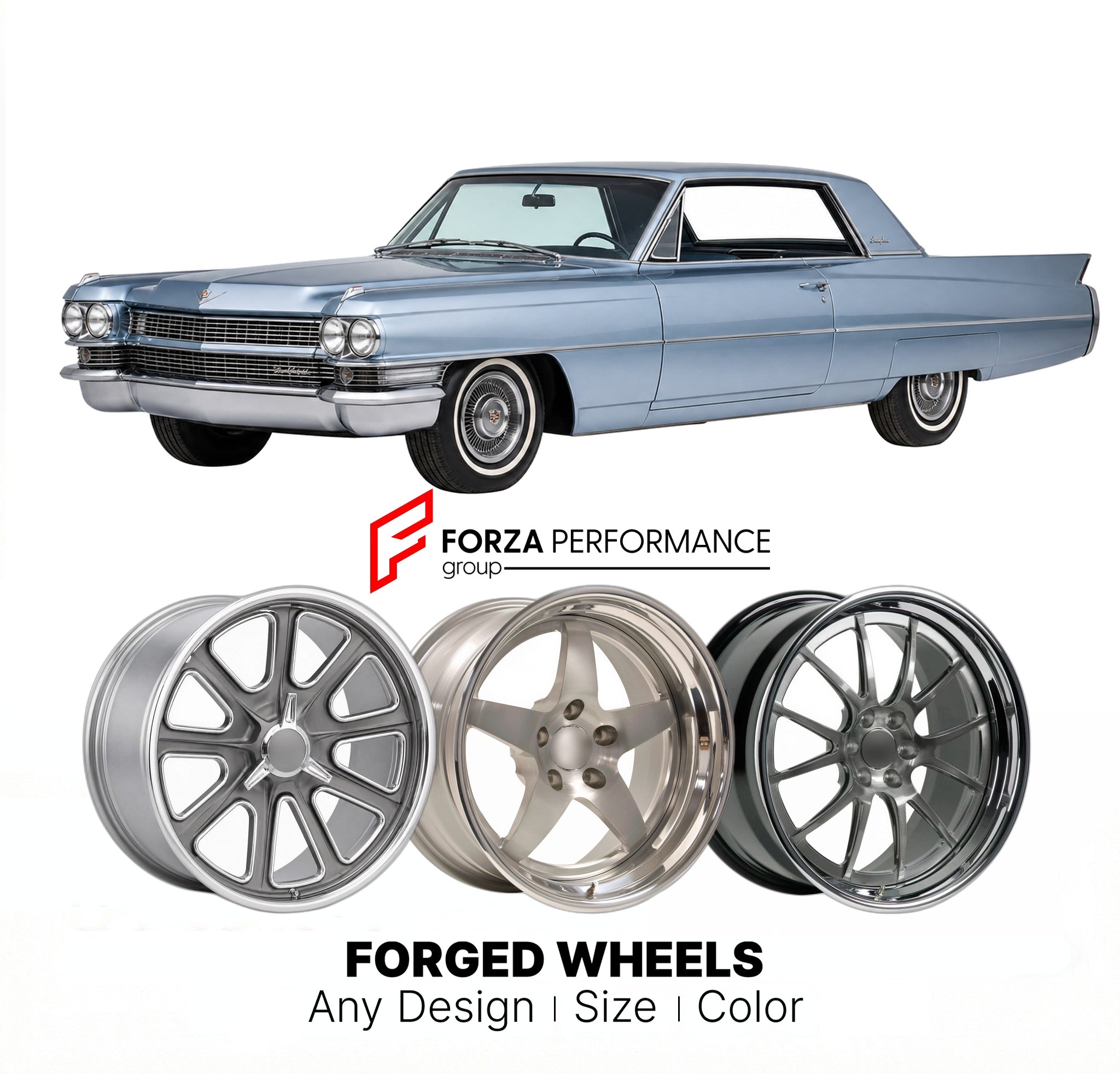 CUSTOM CLASSIC VINTAGE RESTOMOD RETRO OLD SCHOOL FORGED WHEELS RIMS for CADILLAC ELDORADO BIARRITZ 1963 - 1964